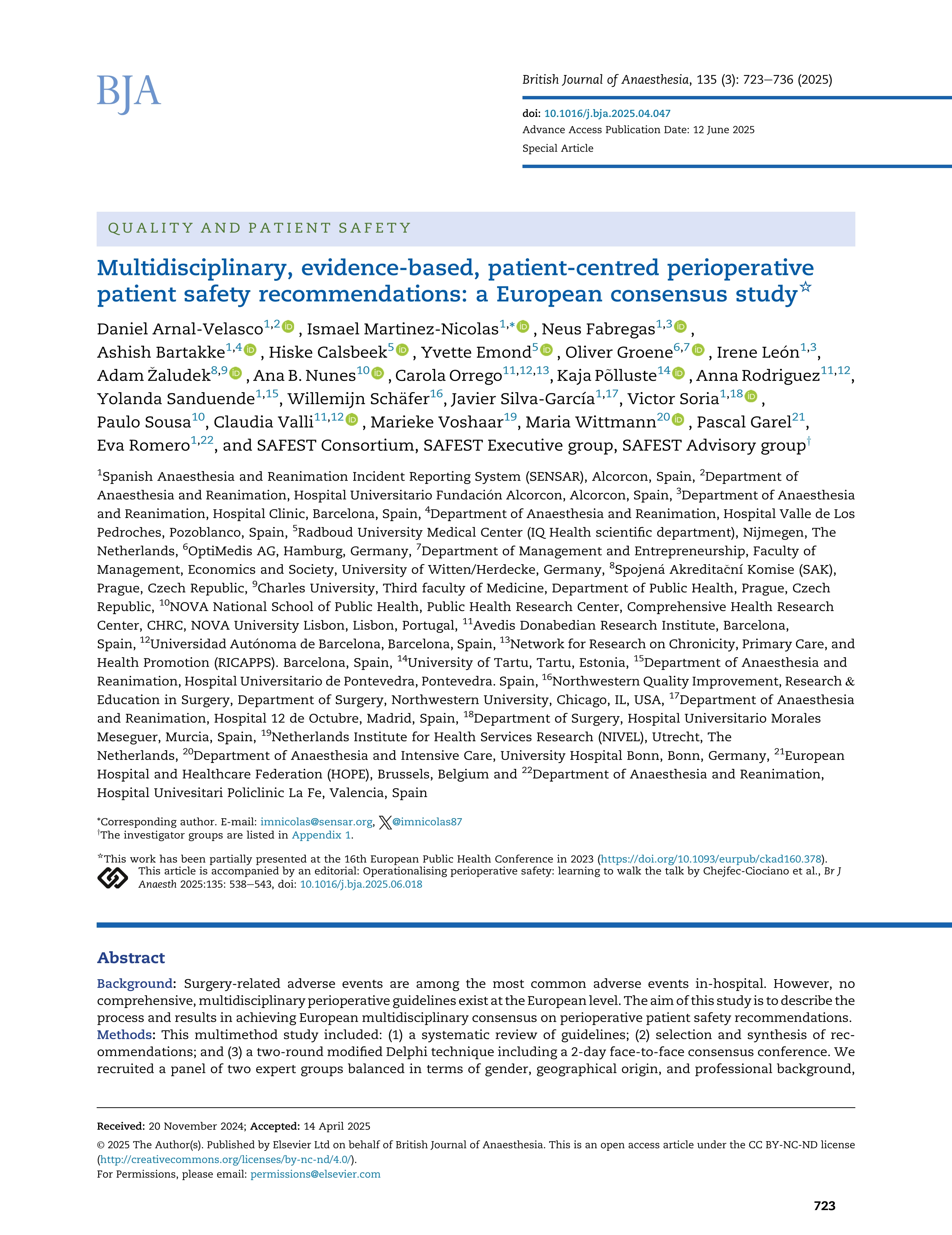 Multidisciplinary, evidence-based, patient-centred perioperative patient safety recommendations: a European consensus study☆