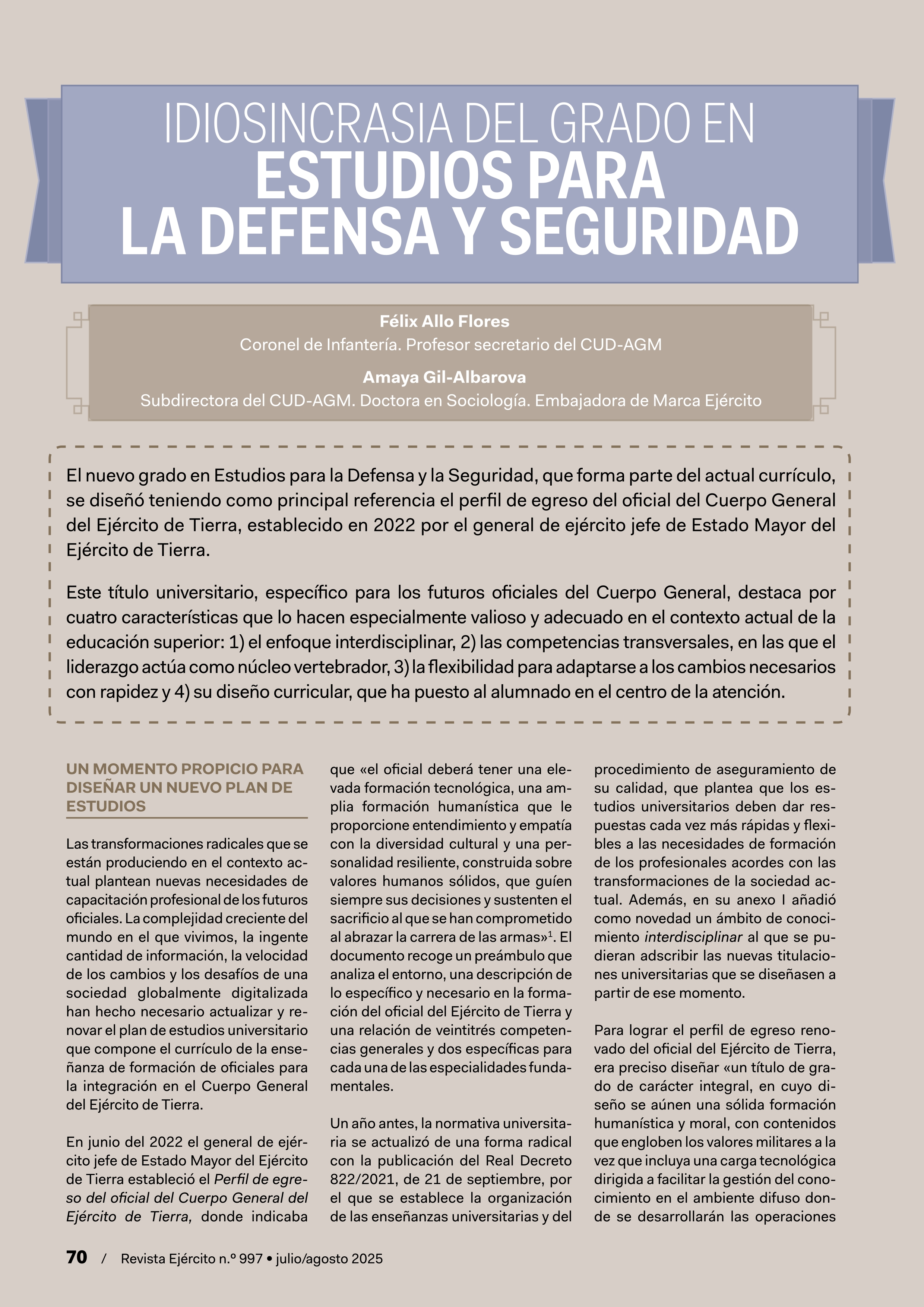 Idiosincrasia del Grado en Estudios para la Defensa y Seguridad. Un  momento propicio para diseñar un nuevo plan de estudios