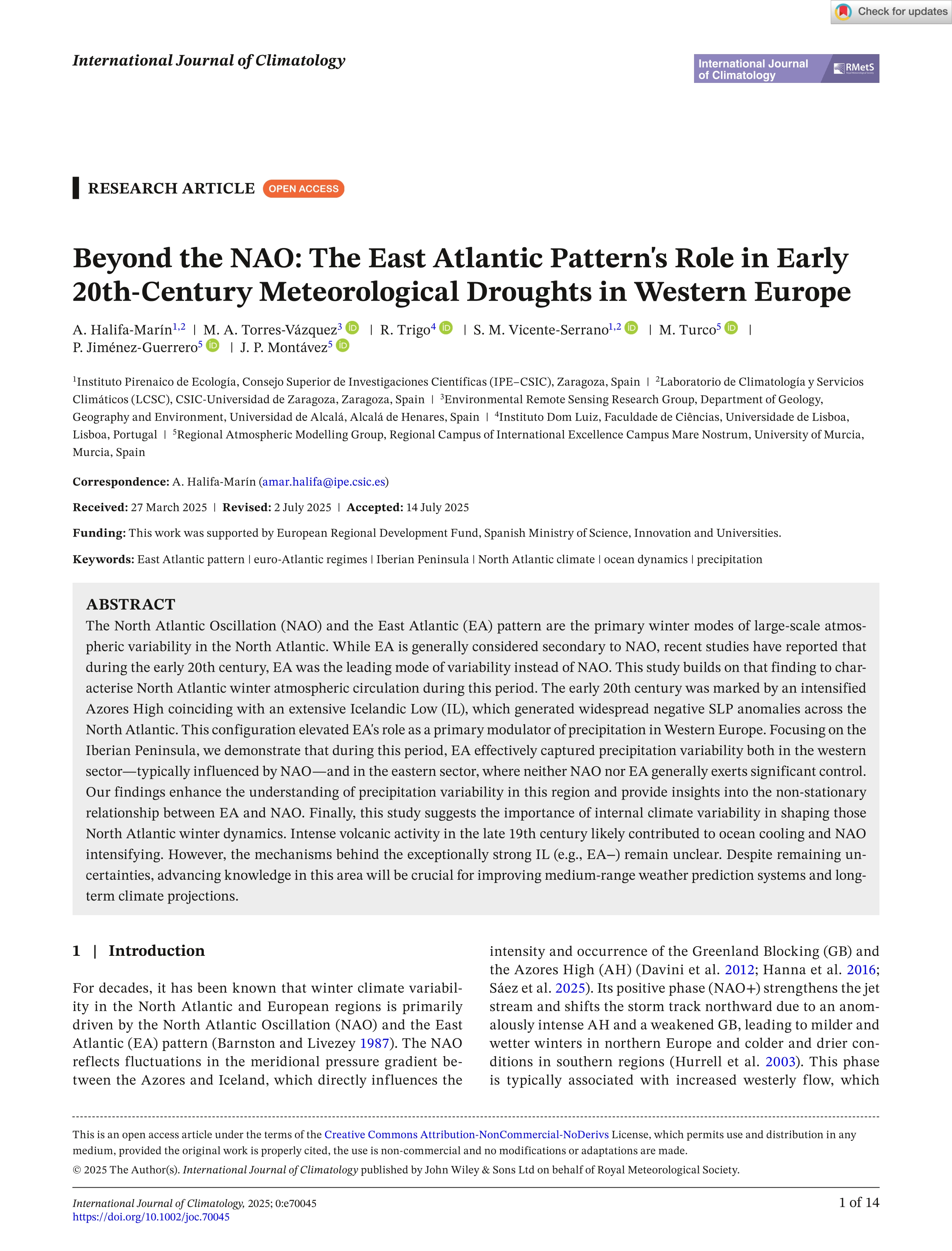 Beyond the NAO: The East Atlantic Pattern's Role in Early 20th‐Century Meteorological Droughts in Western Europe