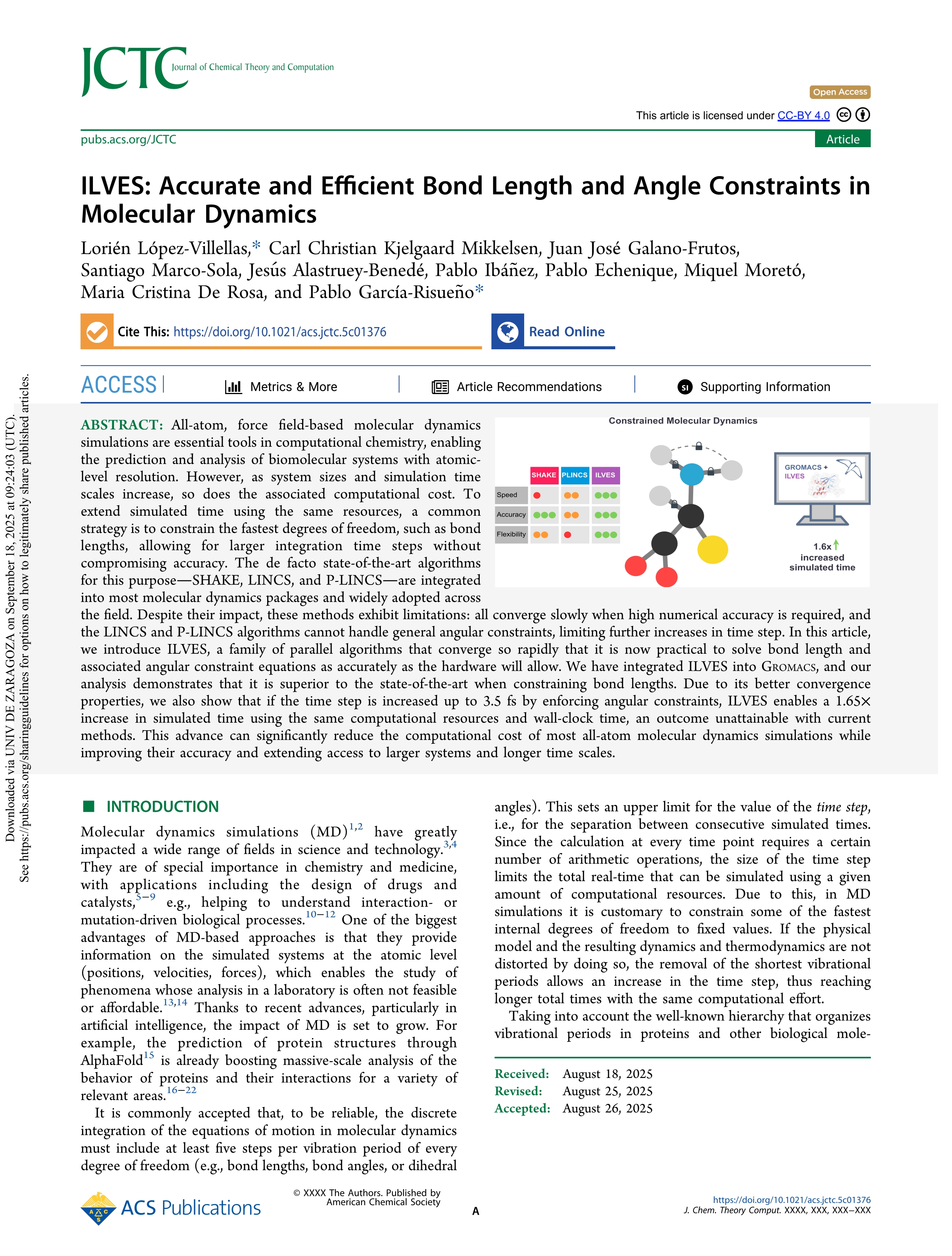 ILVES: Accurate and Efficient Bond Length and Angle Constraints in Molecular Dynamics
