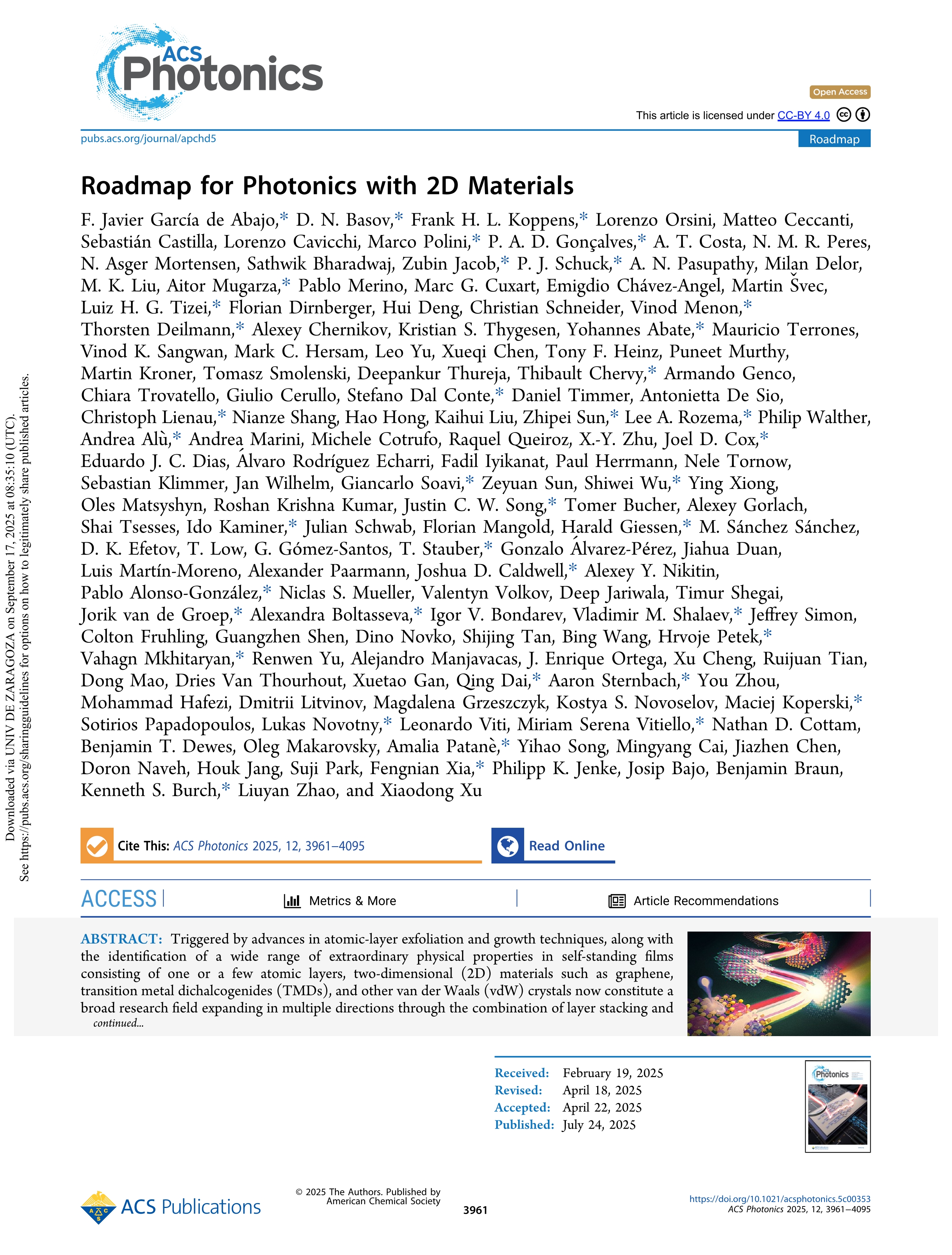 Roadmap for Photonics with 2D Materials