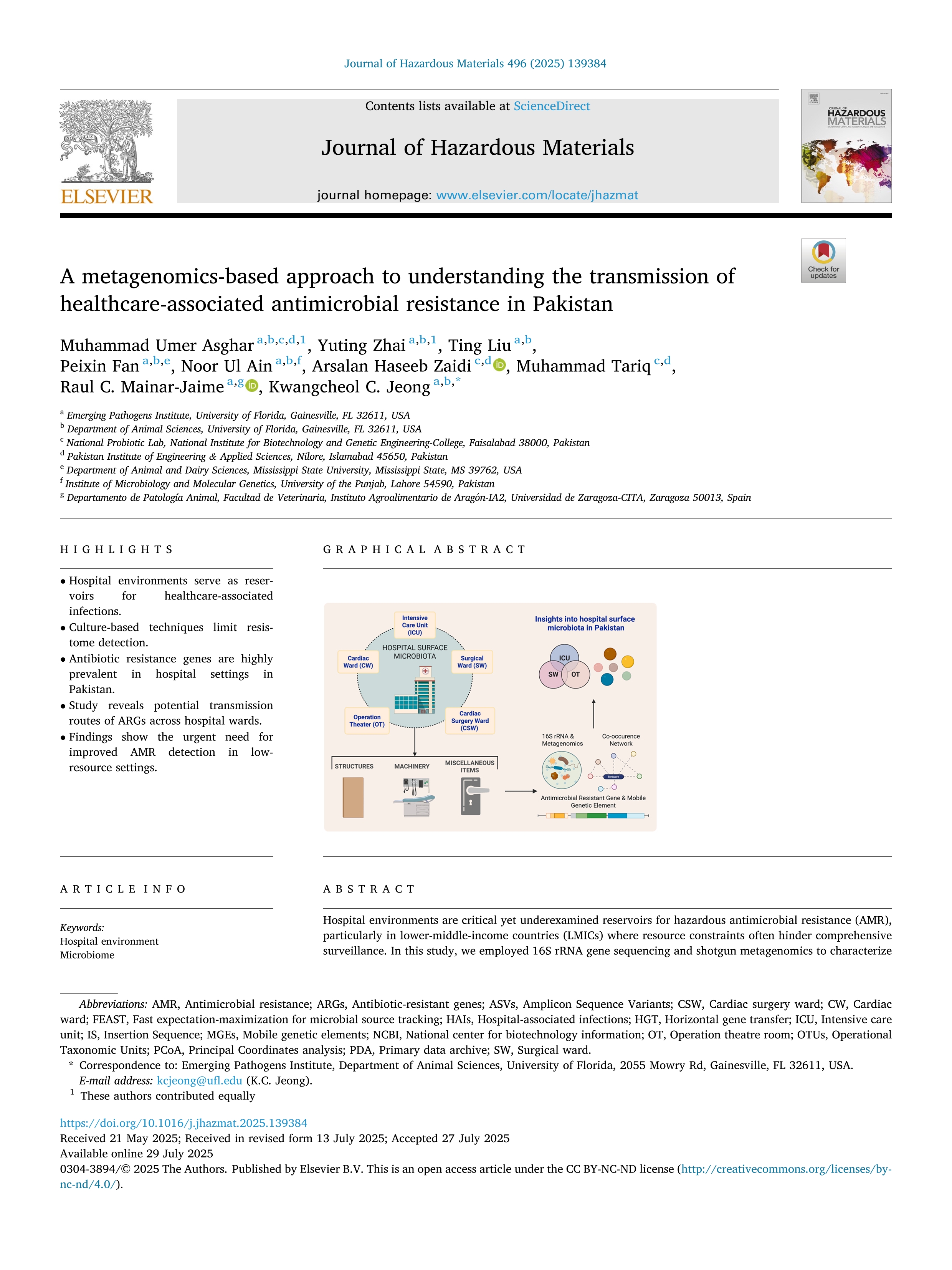 A metagenomics-based approach to understanding the transmission of healthcare-associated antimicrobial resistance in Pakistan