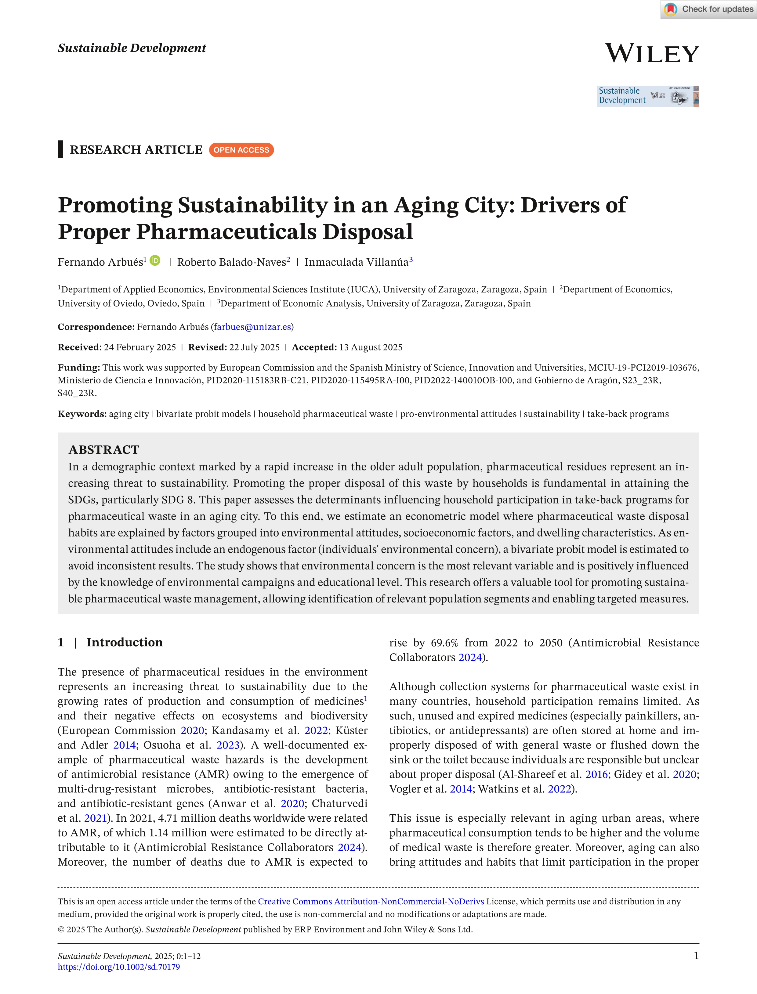 Promoting Sustainability in an Aging City: Drivers of Proper Pharmaceuticals Disposal