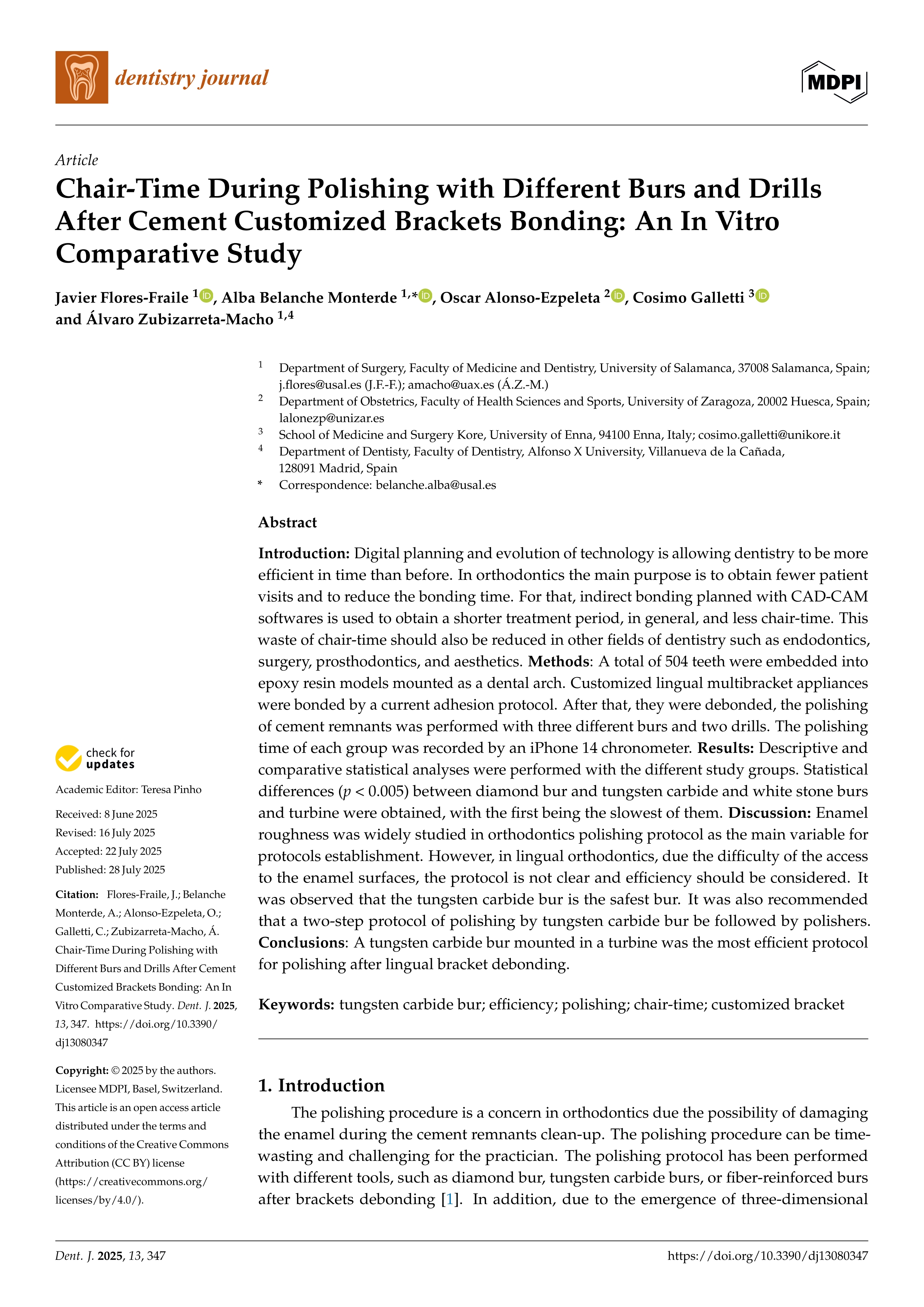 Chair-Time During Polishing with Different Burs and Drills After Cement Customized Brackets Bonding: An In Vitro Comparative Study