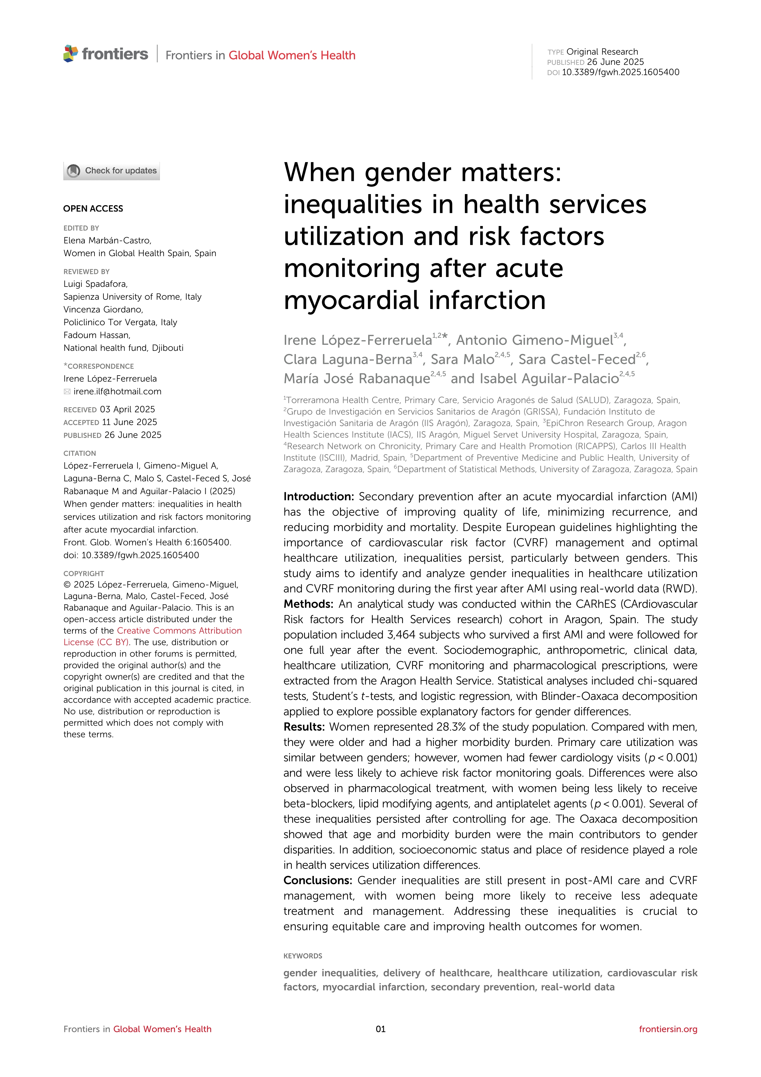 When gender matters: inequalities in health services utilization and risk factors monitoring after acute myocardial infarction