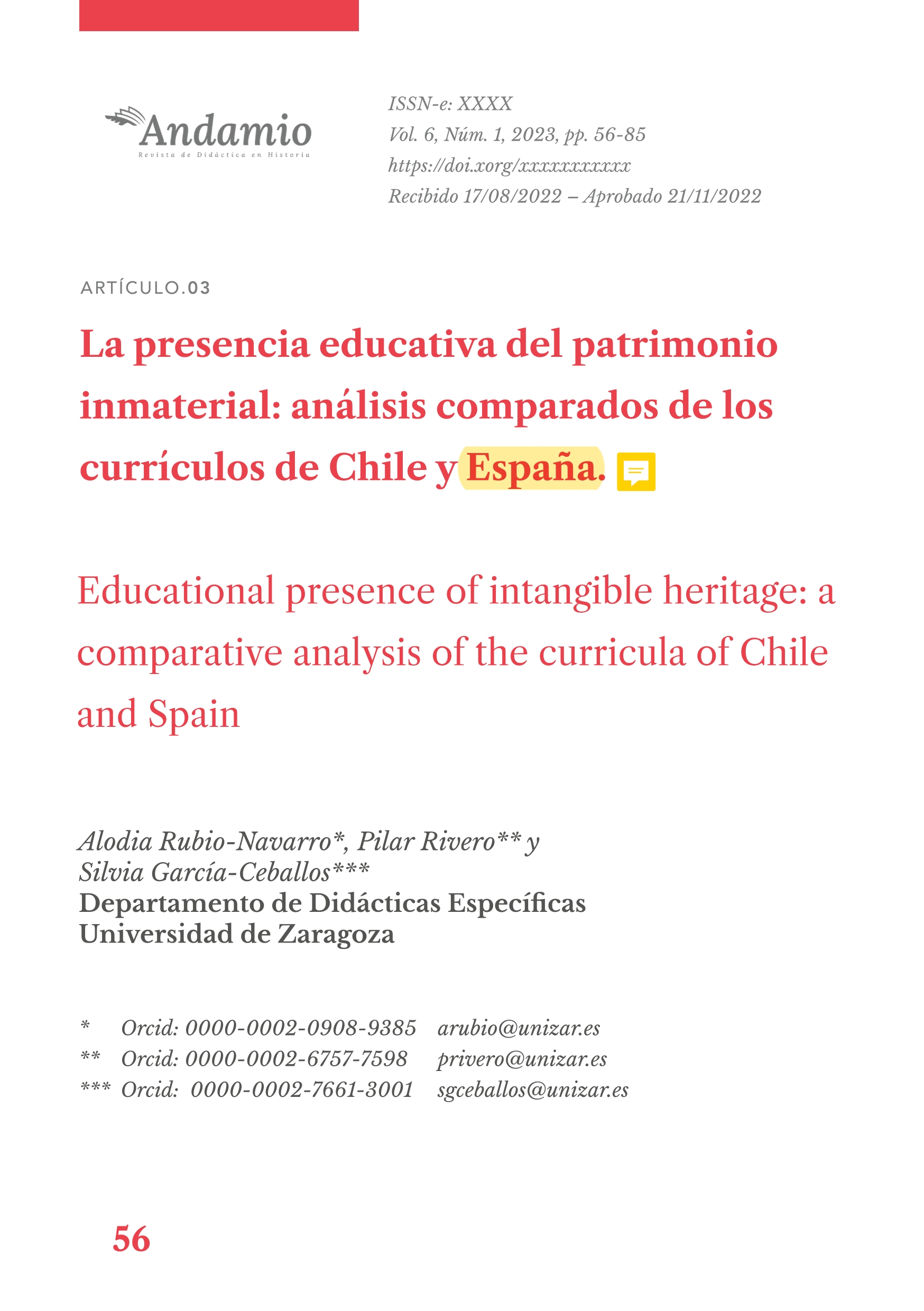 La presencia educativa del patrimonio inmaterial: análisis comparados de los currículos de Chile y España