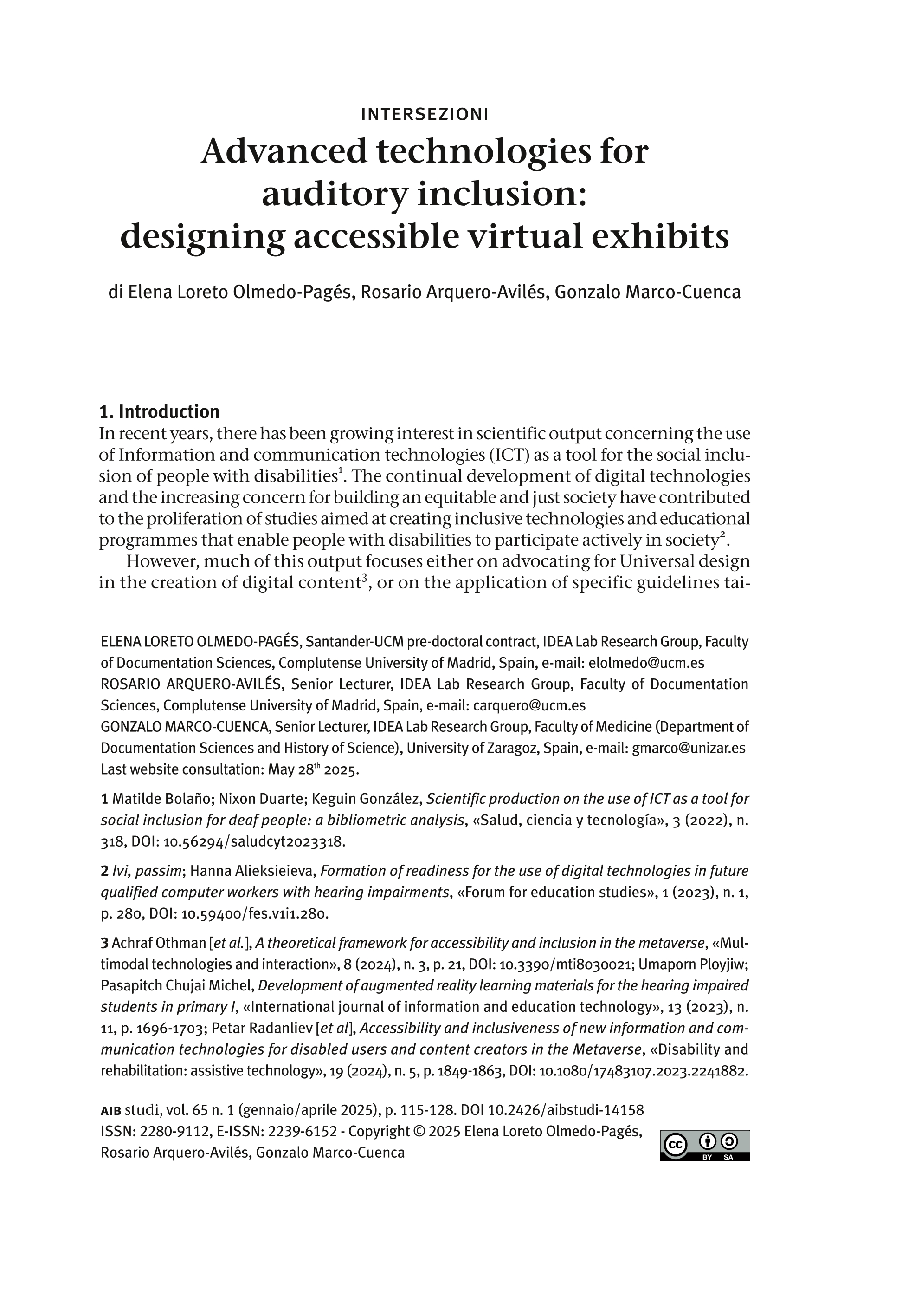 Advanced technologies for auditory inclusion: designing accessible virtual exhibits