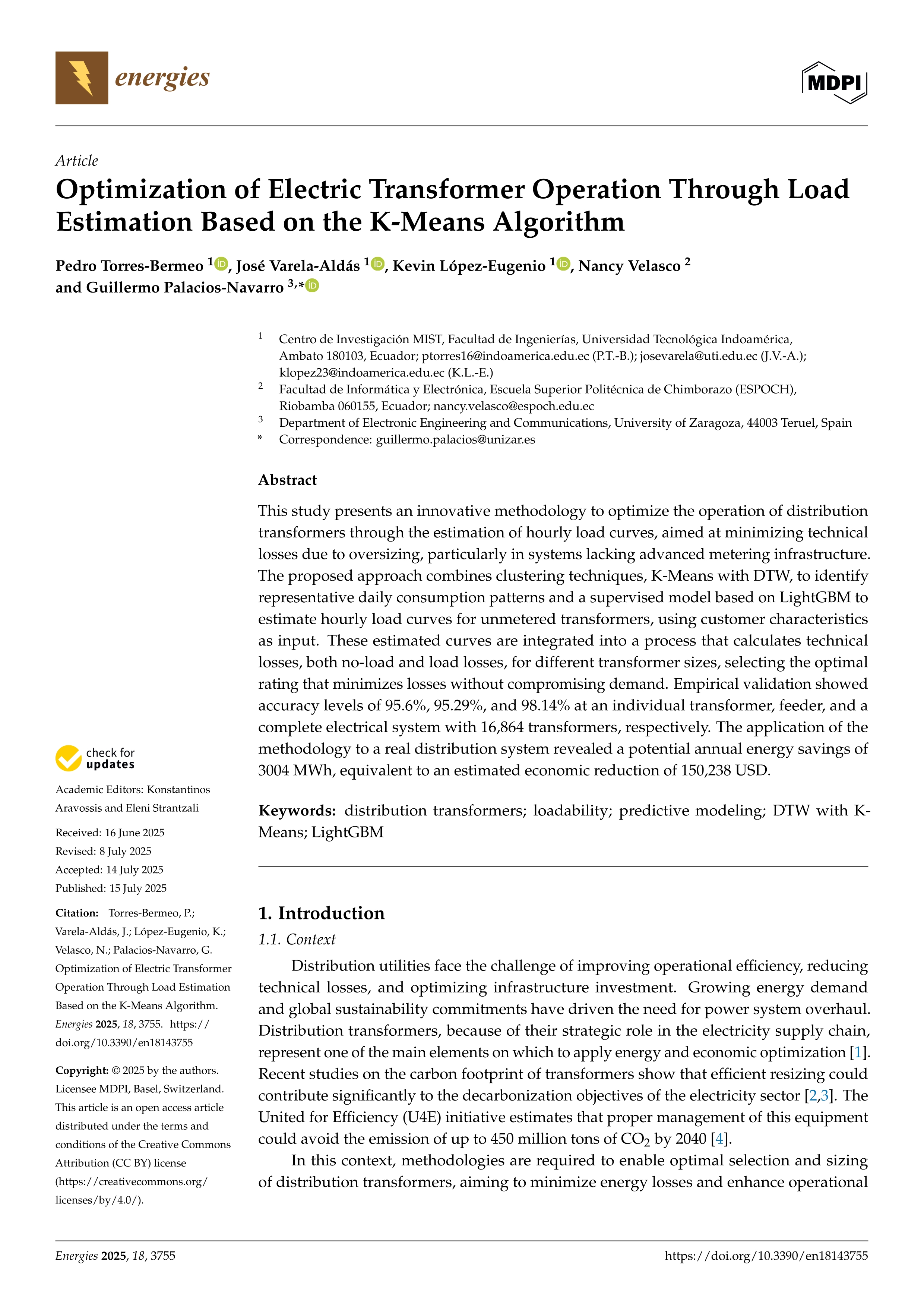 Optimization of Electric Transformer Operation Through Load Estimation Based on the K-Means Algorithm