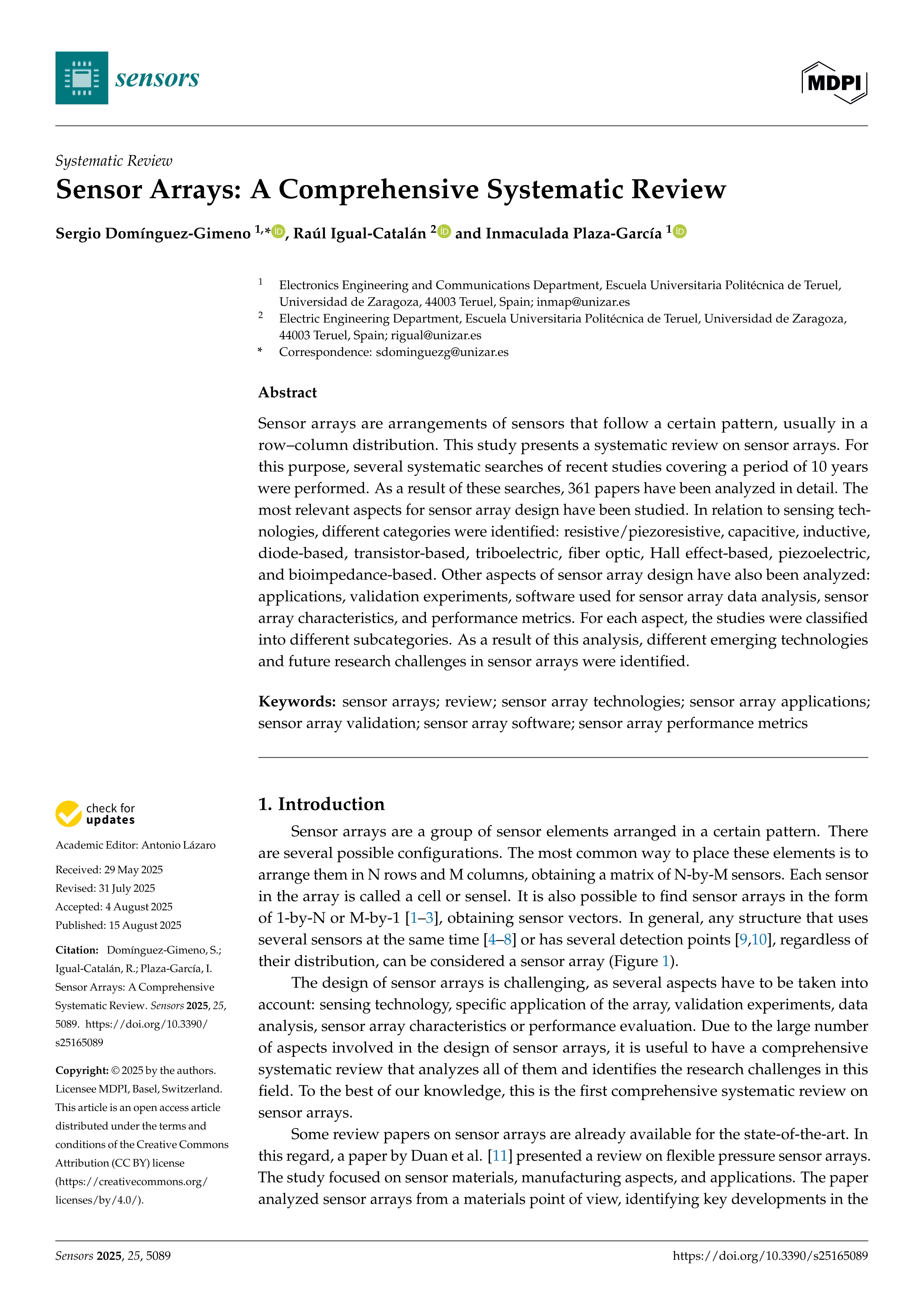Sensor Arrays: A Comprehensive Systematic Review
