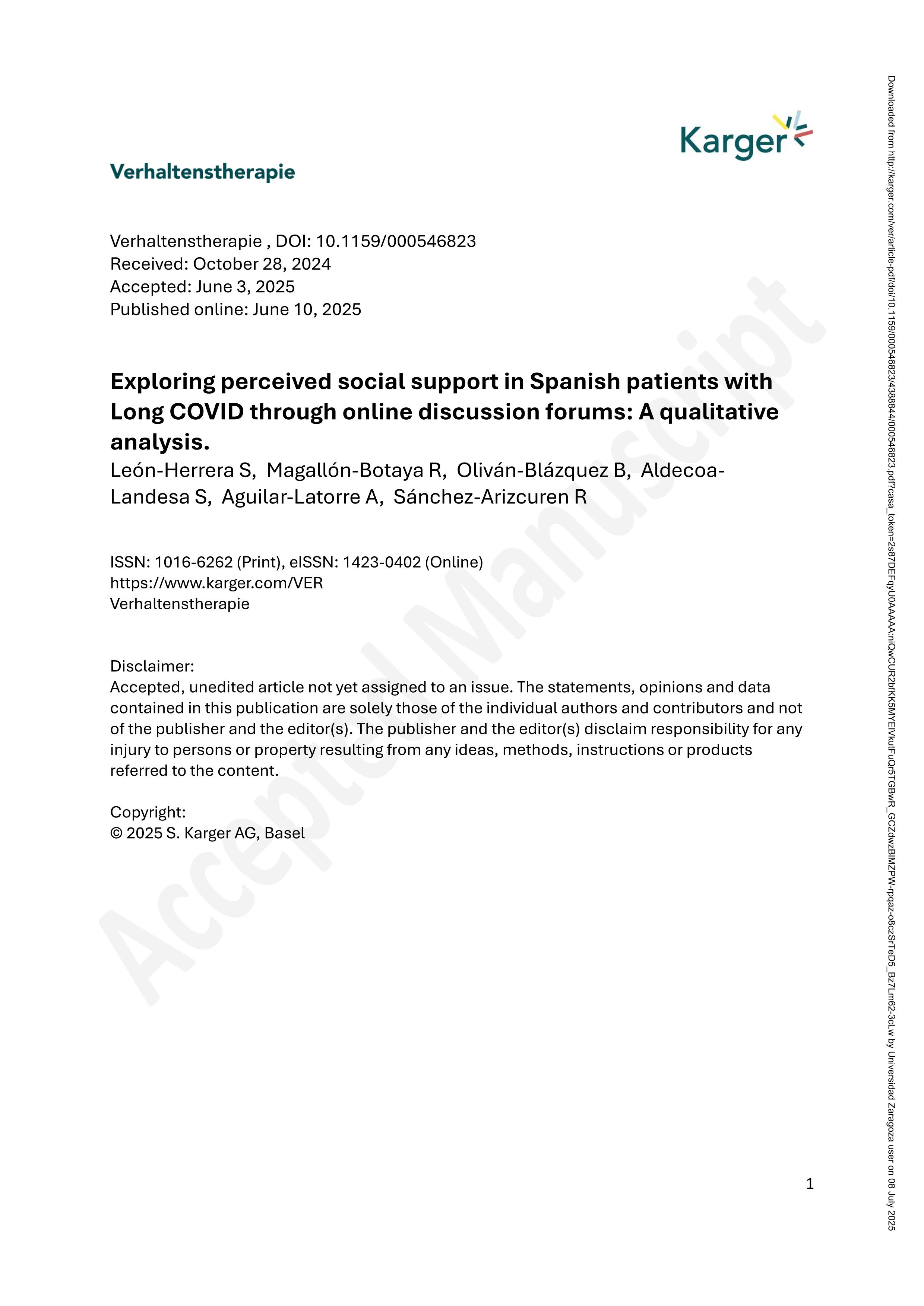 Exploring perceived social support in Spanish patients with long COVID through online discussion forums: A qualitative analysis