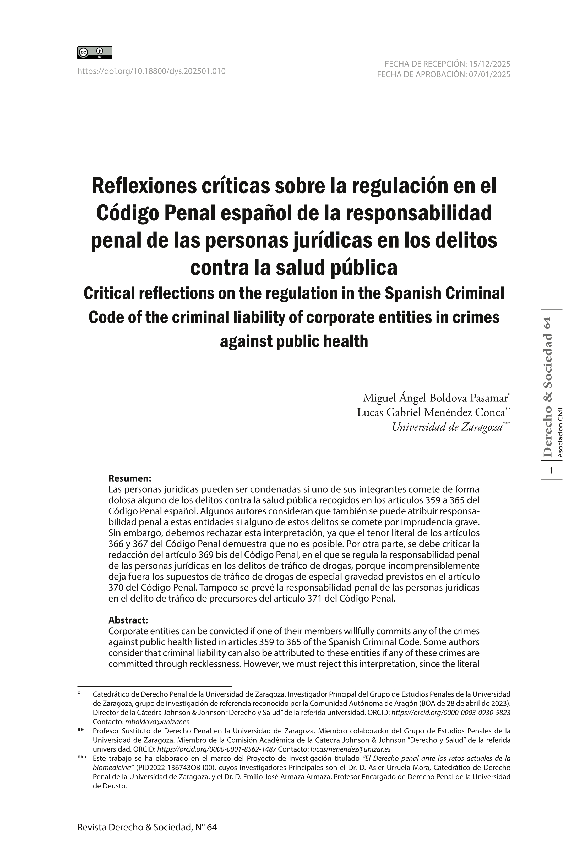 Reflexiones críticas sobre la regulación en el Código Penal español de la responsabilidad penal de las personas jurídicas en los delitos contra la salud pública