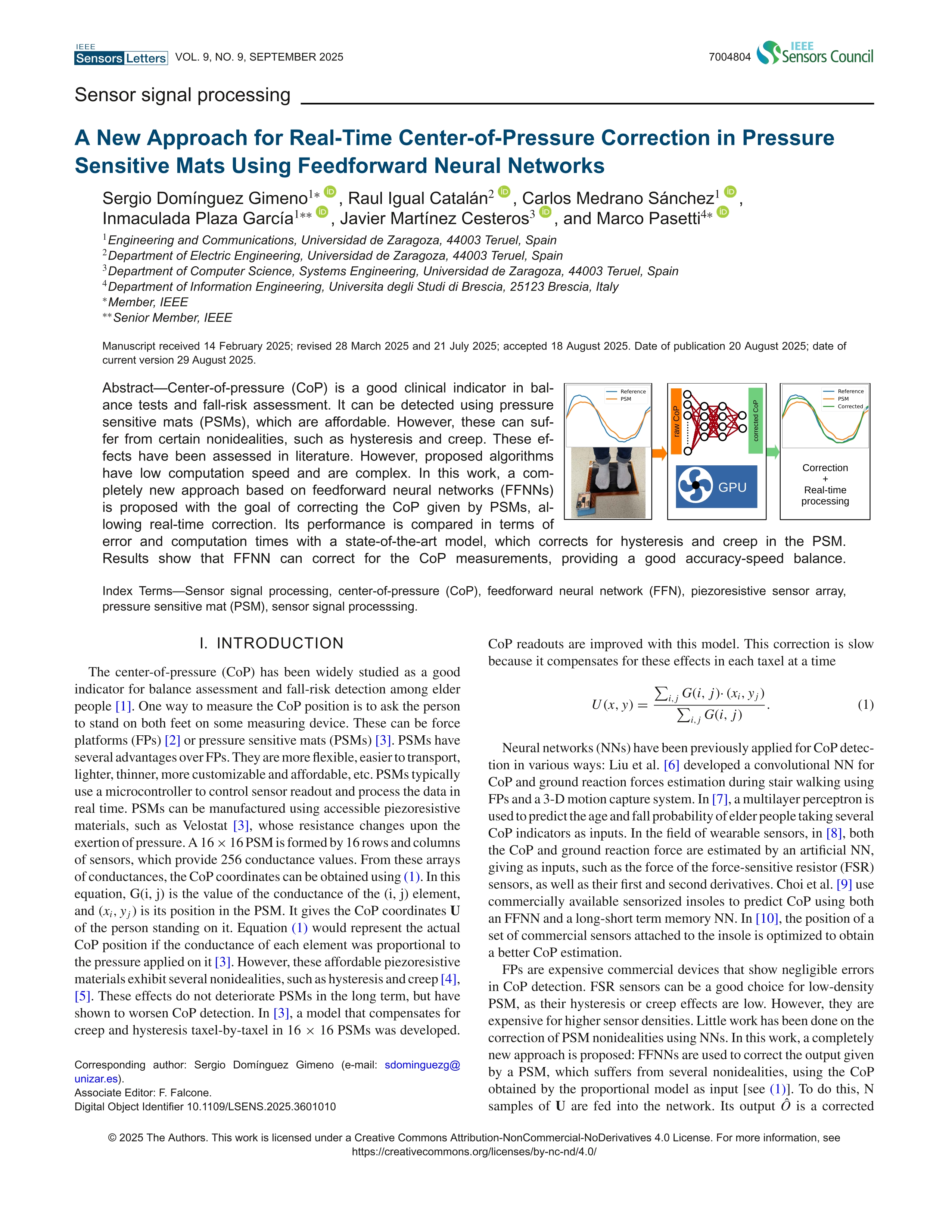 A new approach for real-time center-of-pressure correction in pressure sensitive mats using feedforward neural networks