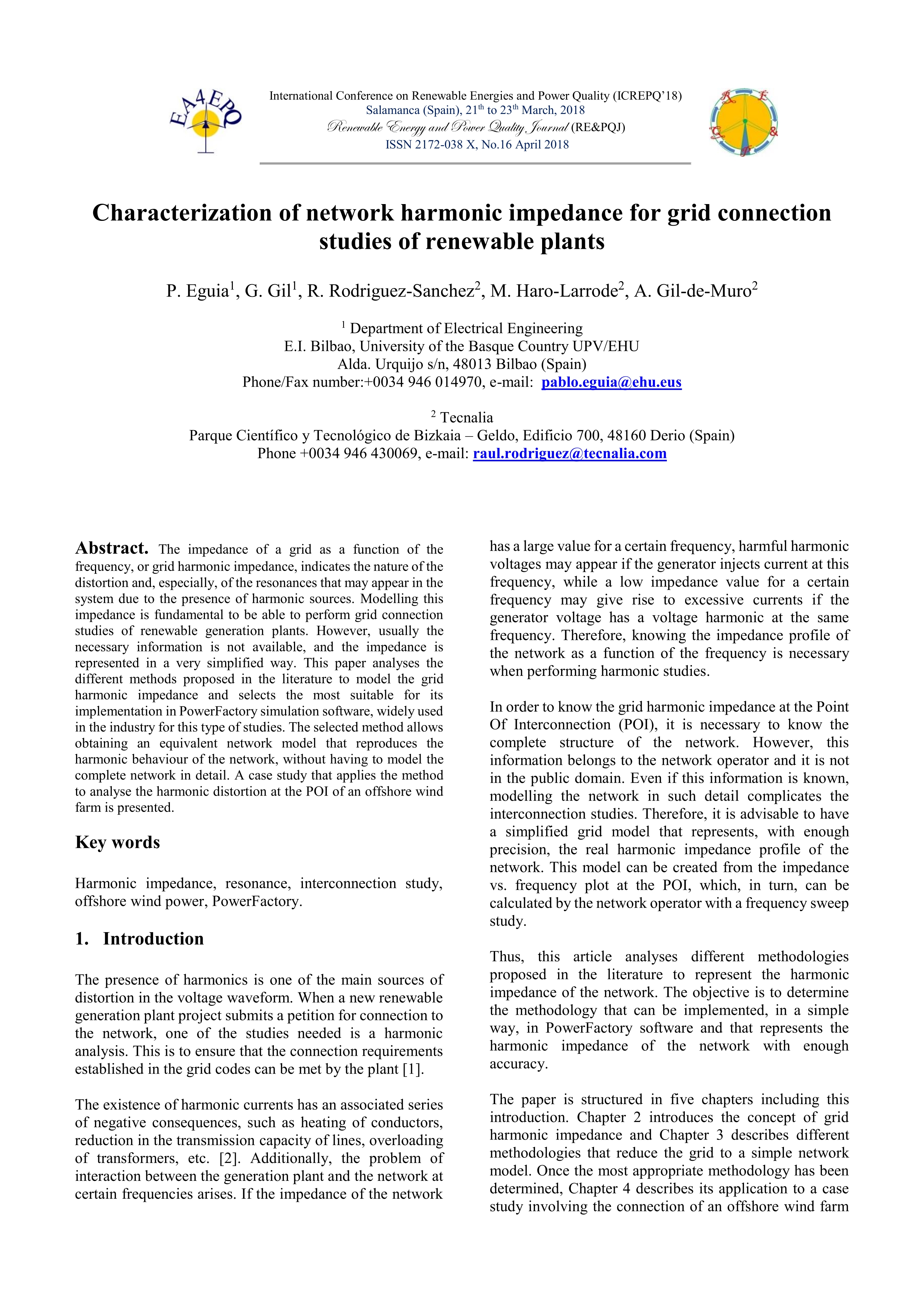 Characterization of network harmonic impedance for grid connection studies of renewable plants