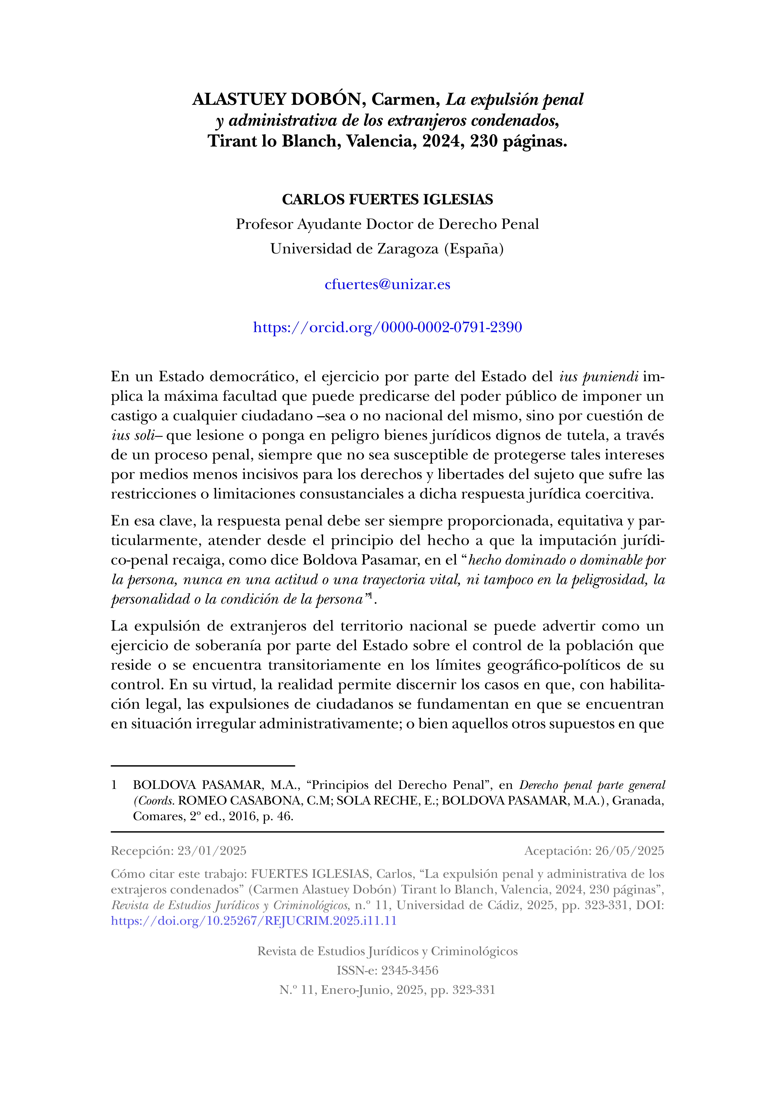 ALASTUEY DOBÓN, Carmen, La expulsión penal y administrativa de los extranjeros condenados, Tirant lo Blanch, Valencia, 2024, 230 páginas