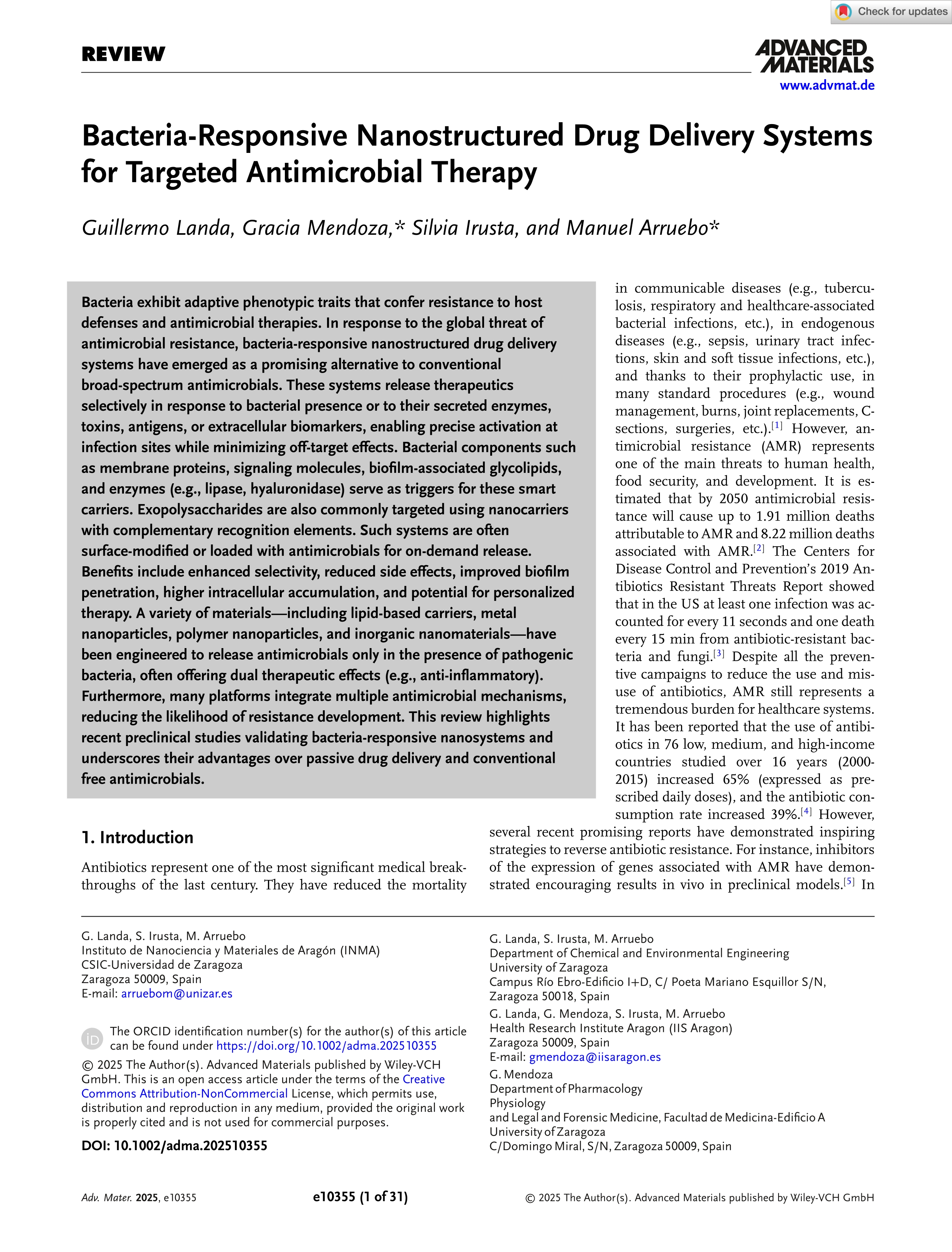 Bacteria‐Responsive Nanostructured Drug Delivery Systems for Targeted Antimicrobial Therapy