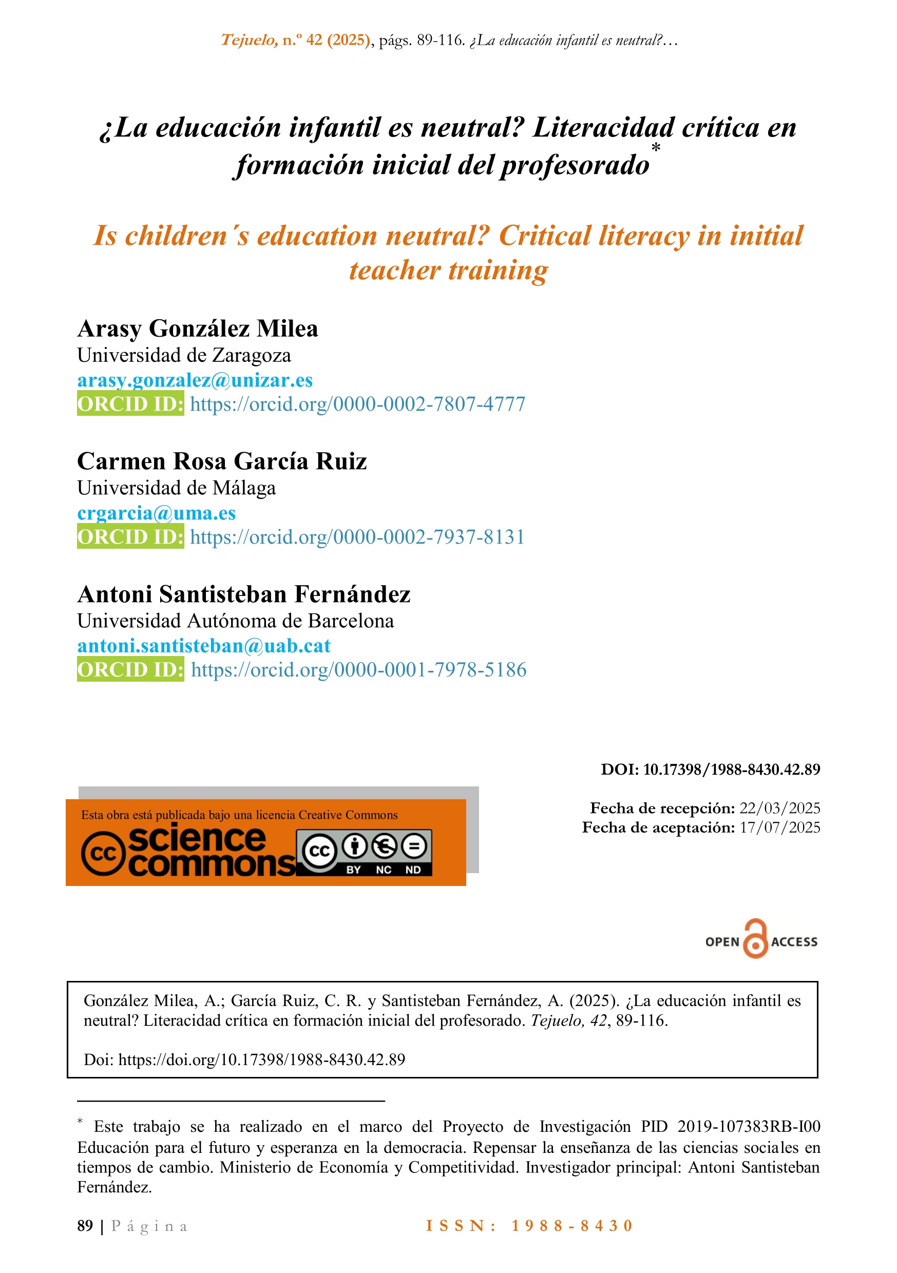 ¿La educación infantil es neutral? Literacidad crítica en formación inicial del profesorado