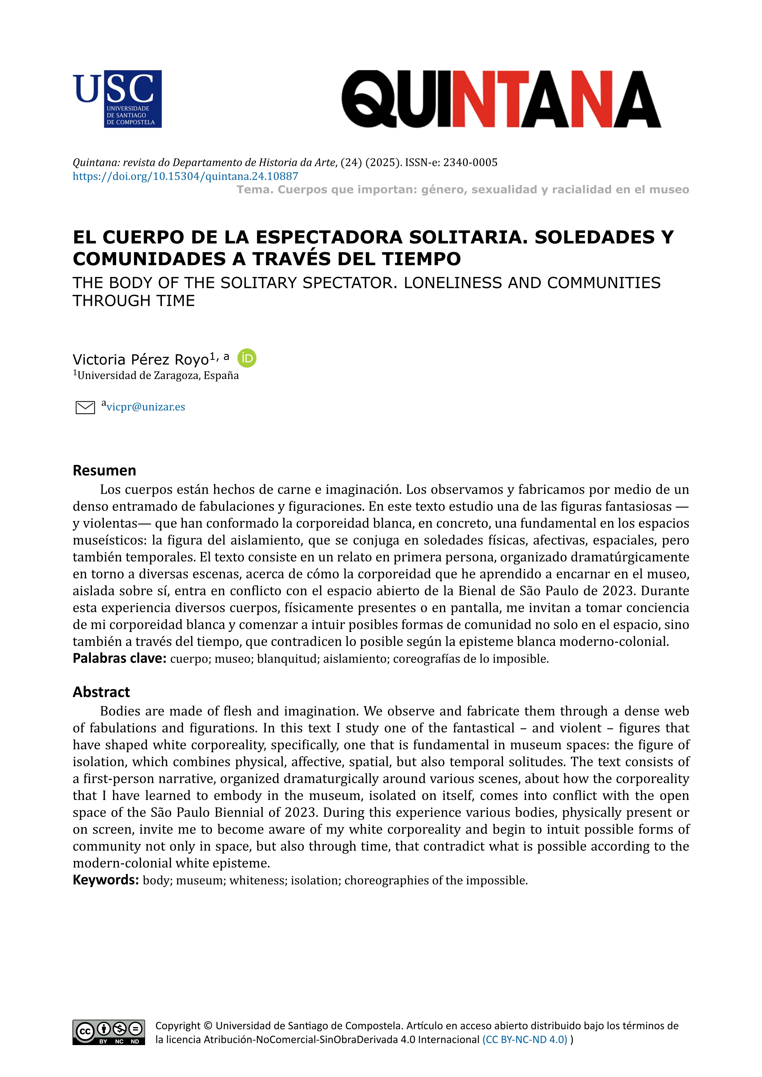 El cuerpo de la espectadora solitaria. Soledades y comunidades a través del tiempo