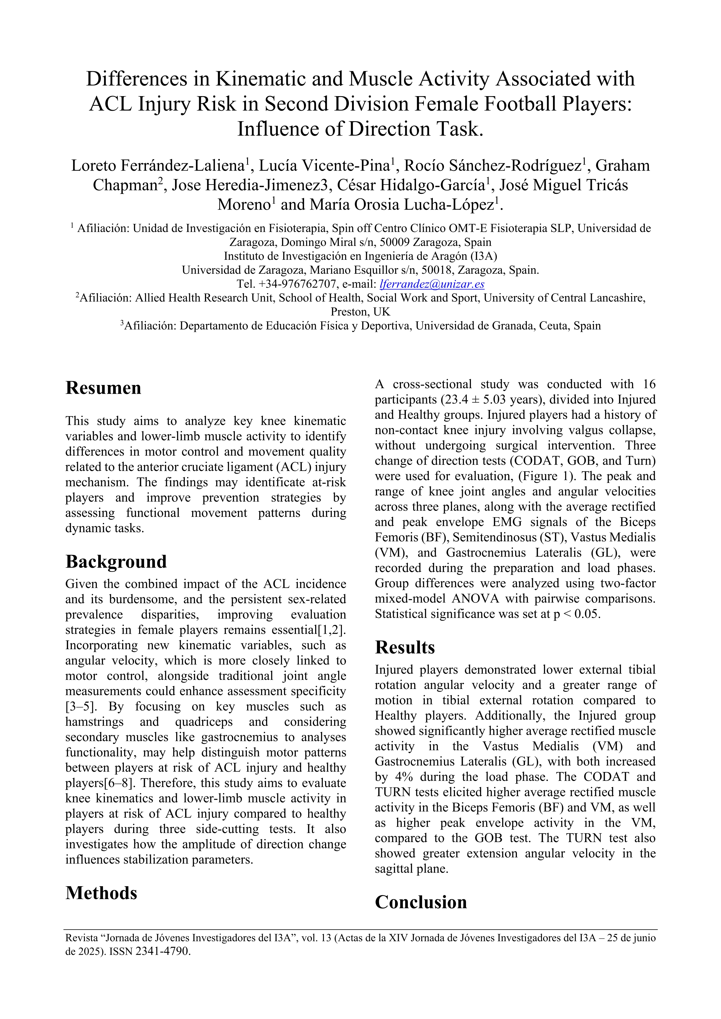 Differences in Kinematic and Muscle Activity Associated with ACL Injury Risk in Second Division Female Football Players: Influence of Direction Task