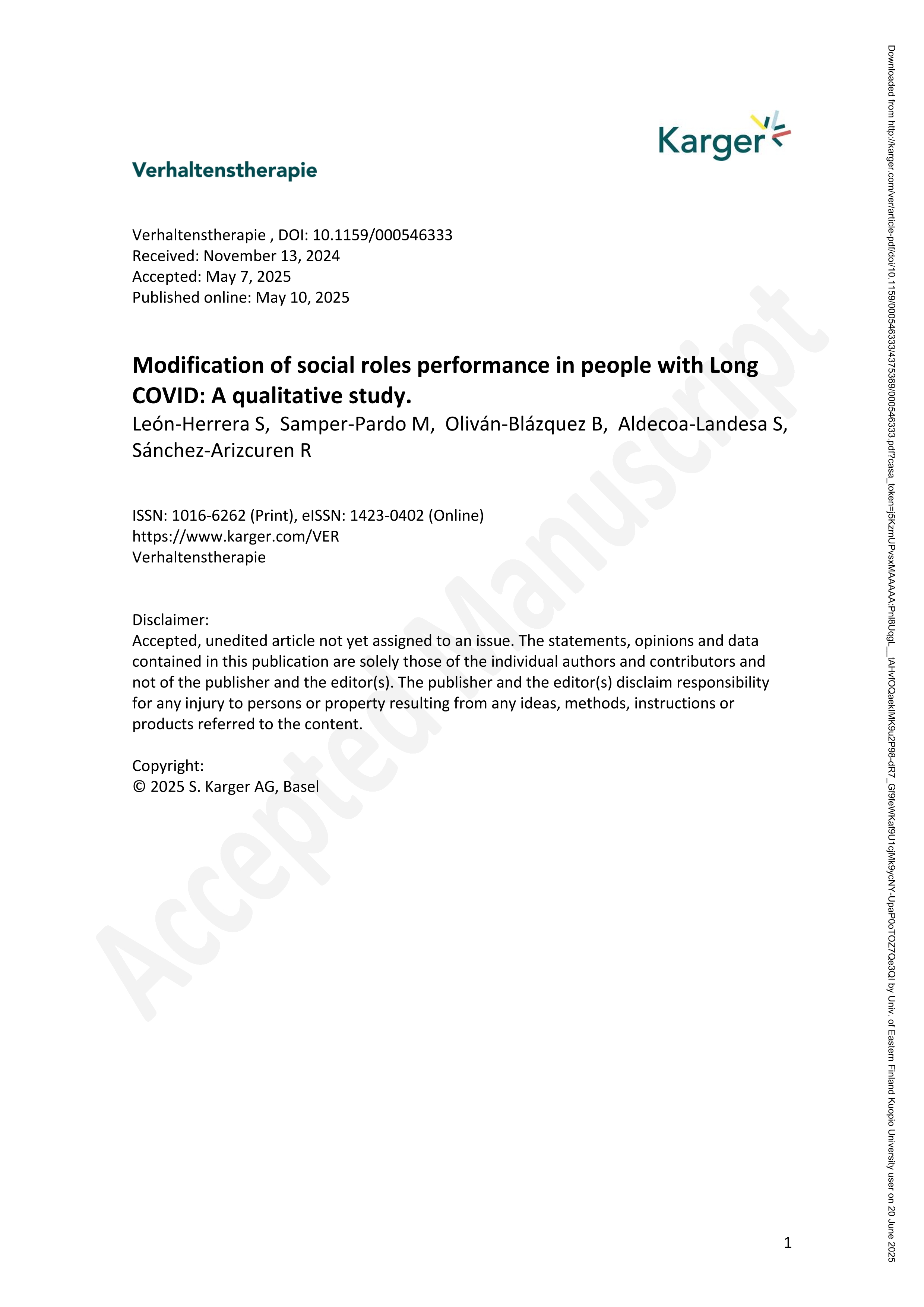 Modification of social roles performance in people with Long COVID: A qualitative study.