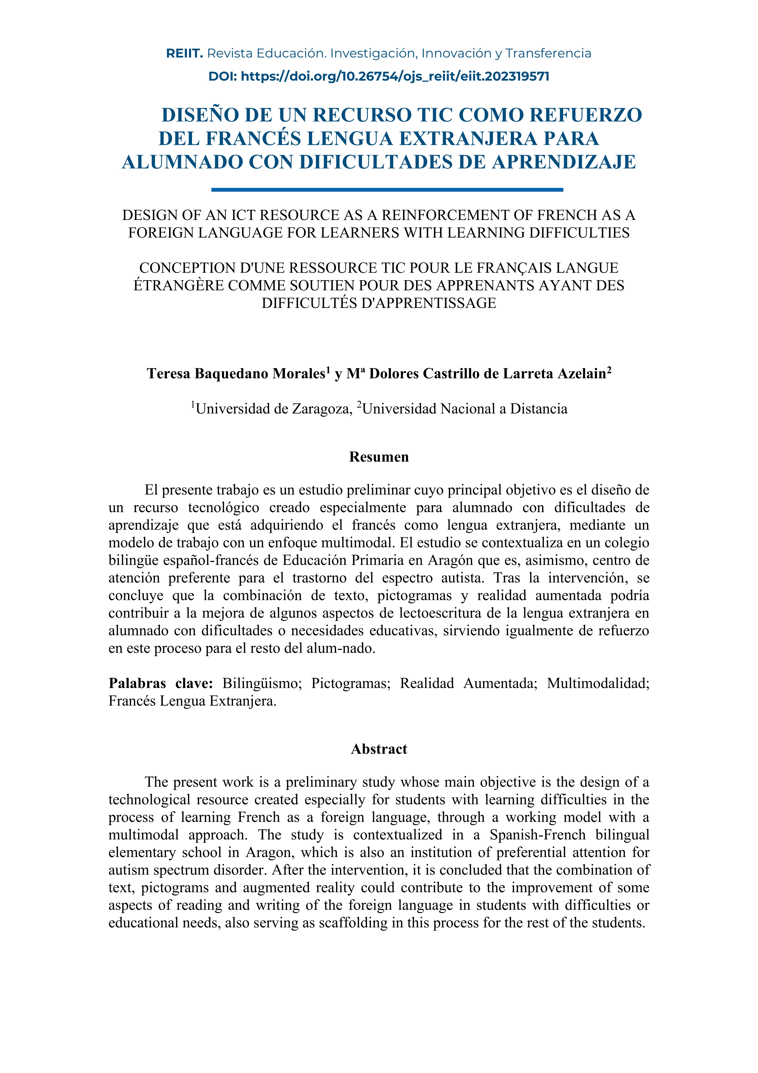 Diseño de un recurso TIC como refuerzo del Francés Lengua Extranjera para alumnado con dificultades de aprendizaje