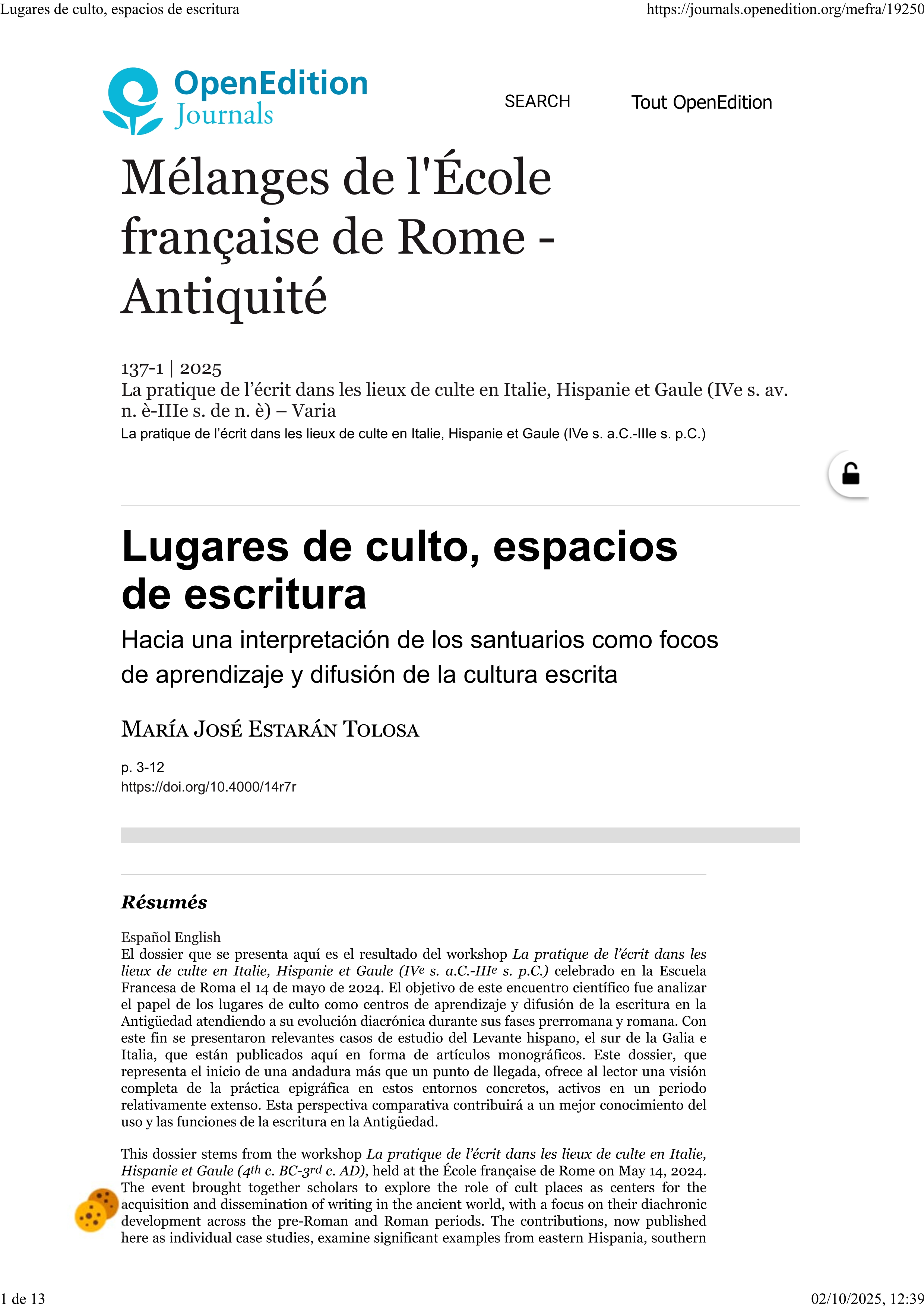 Lugares de culto, espacios de escritura