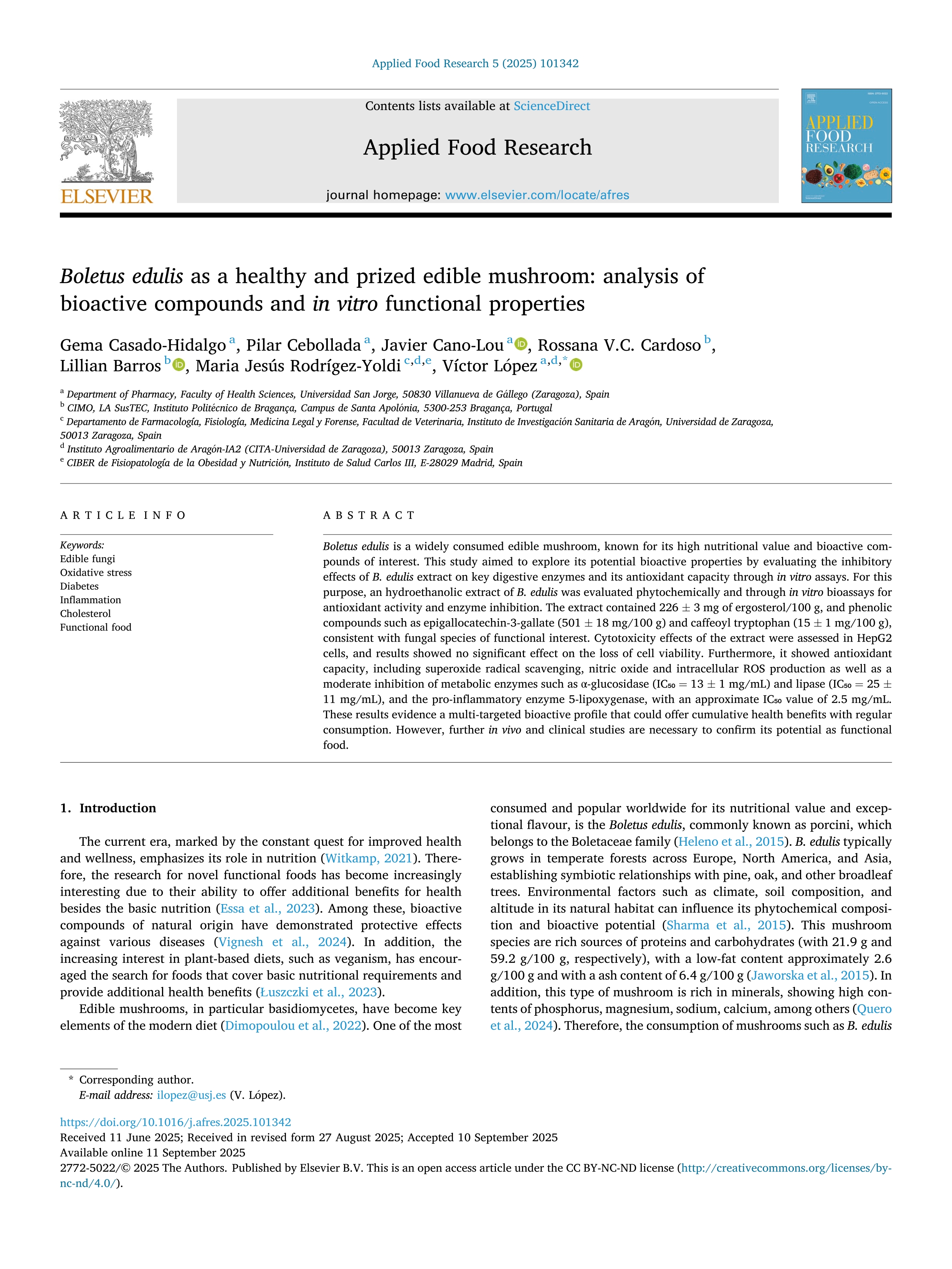 Boletus edulis as a healthy and prized edible mushroom: analysis of bioactive compounds and in vitro functional properties