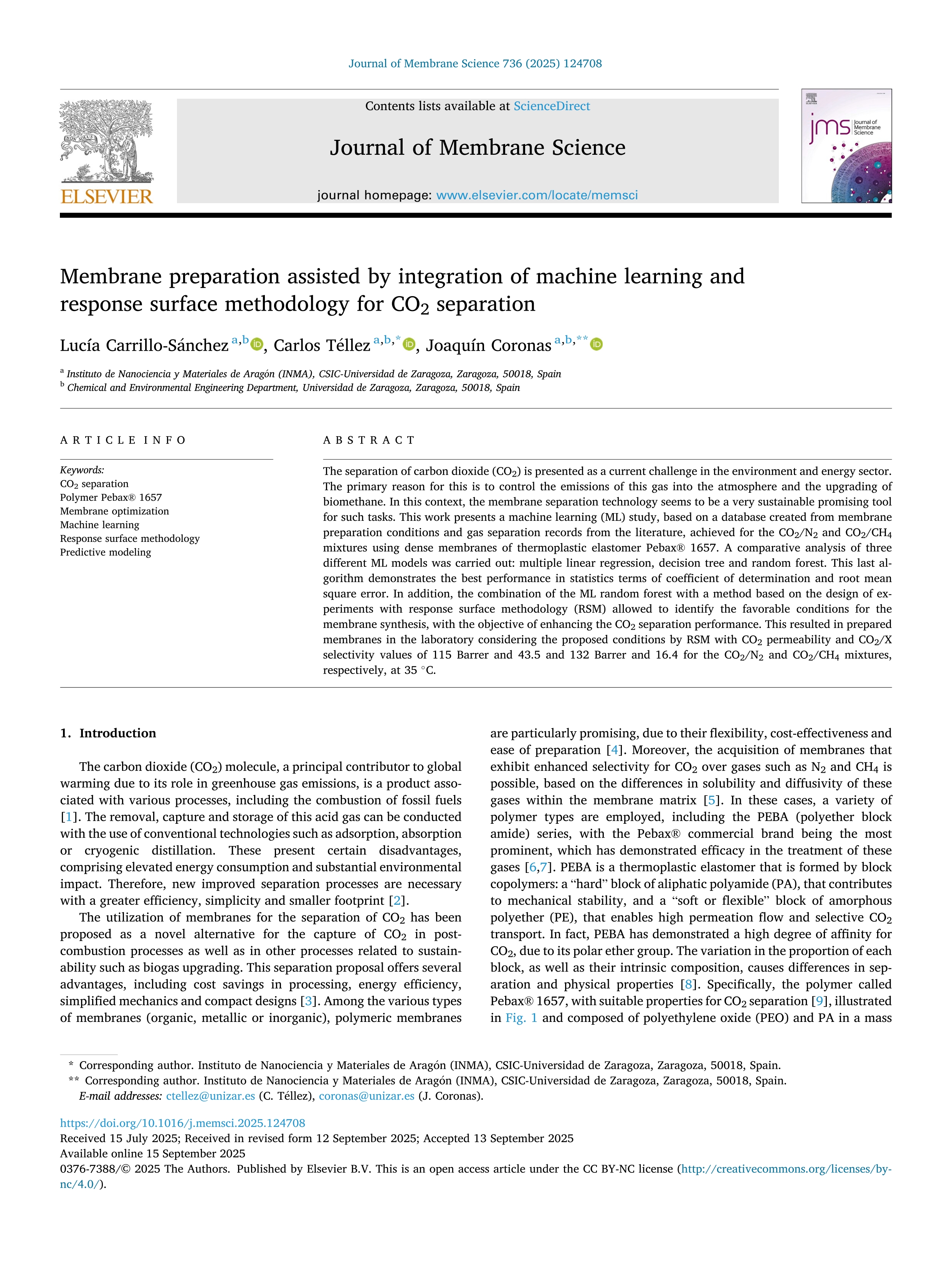 Membrane preparation assisted by integration of machine learning and ...