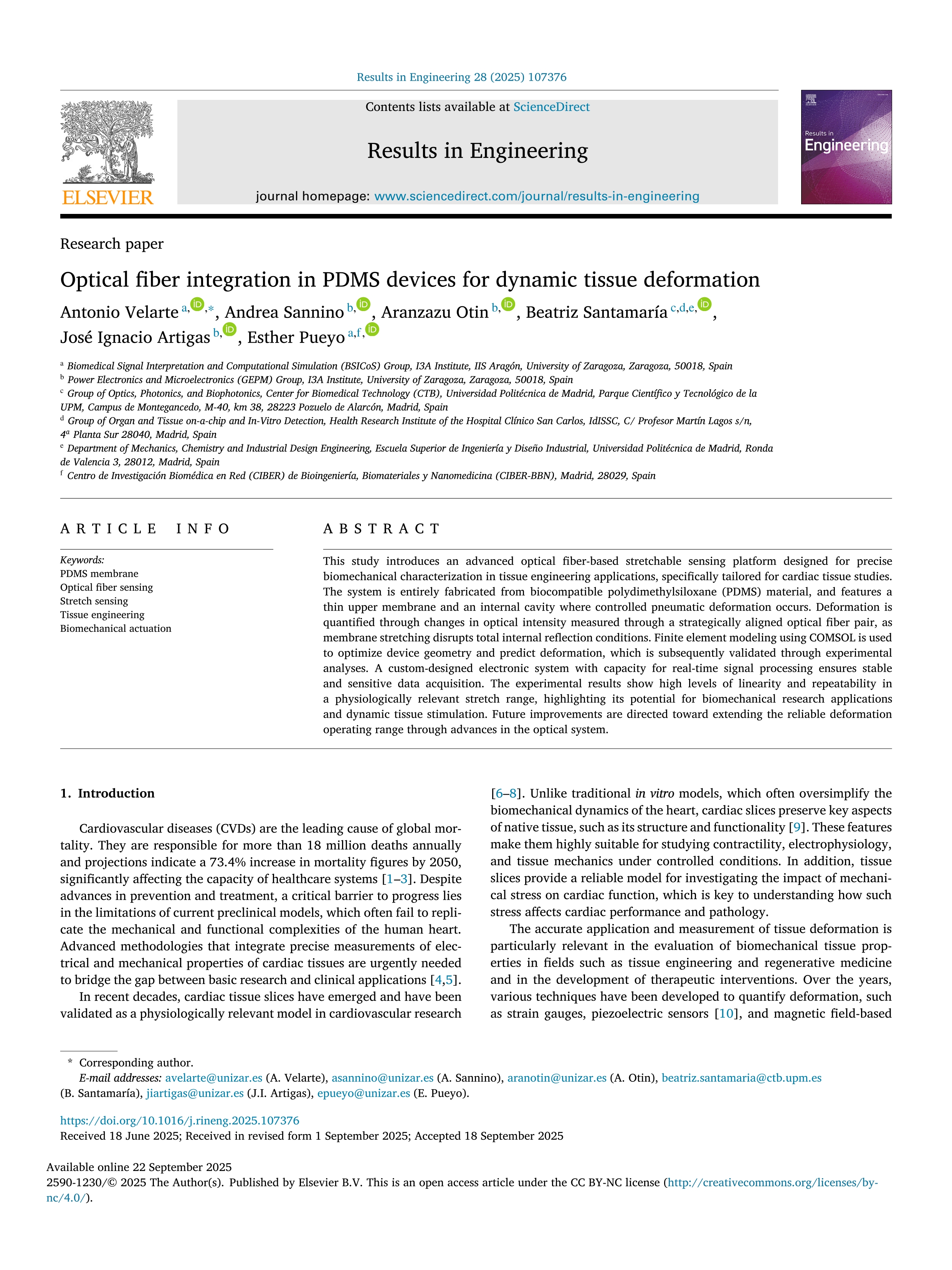 Optical fiber integration in PDMS devices for dynamic tissue deformation