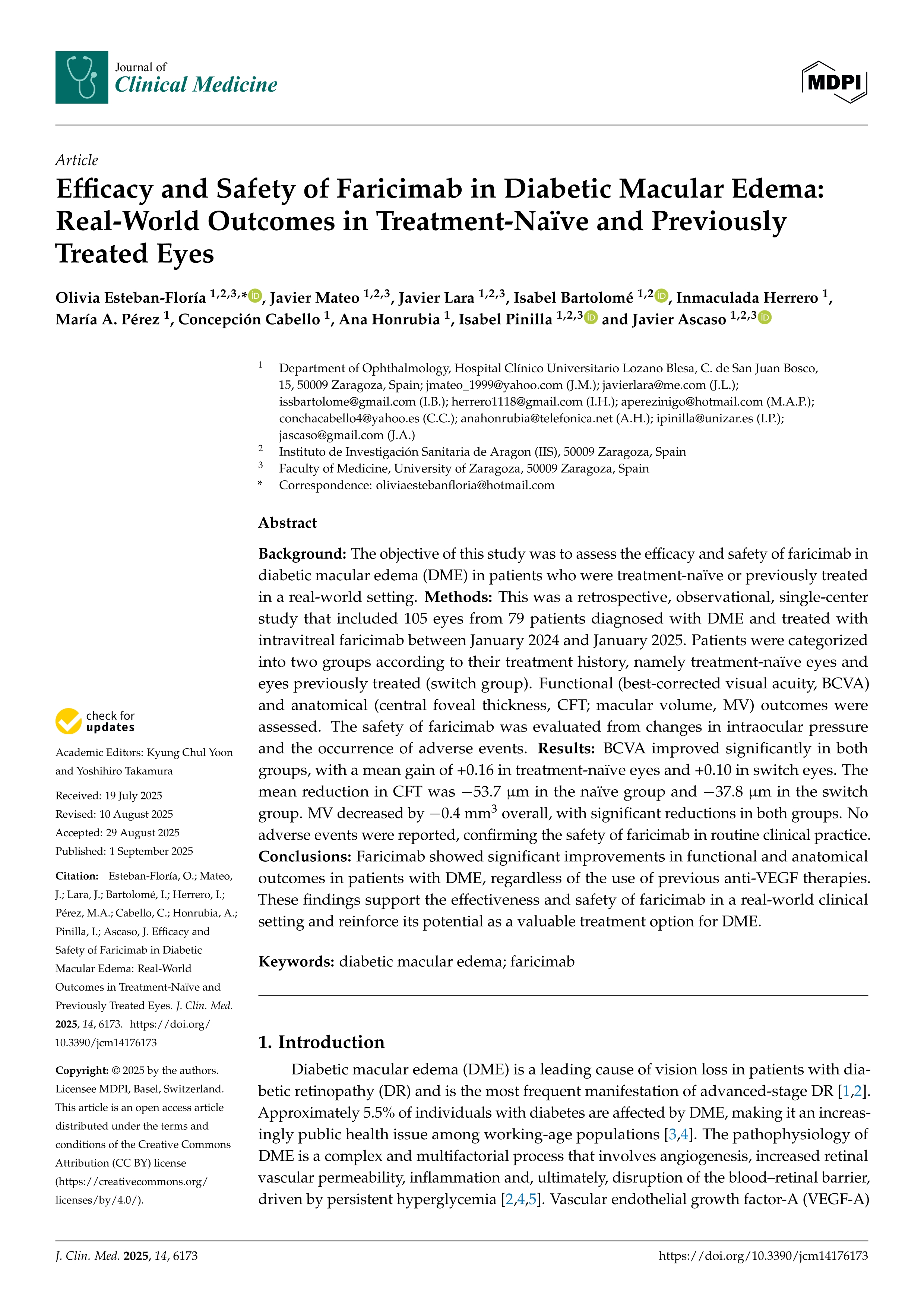 Efficacy and Safety of Faricimab in Diabetic Macular Edema: Real-World Outcomes in Treatment-Naïve and Previously Treated Eyes