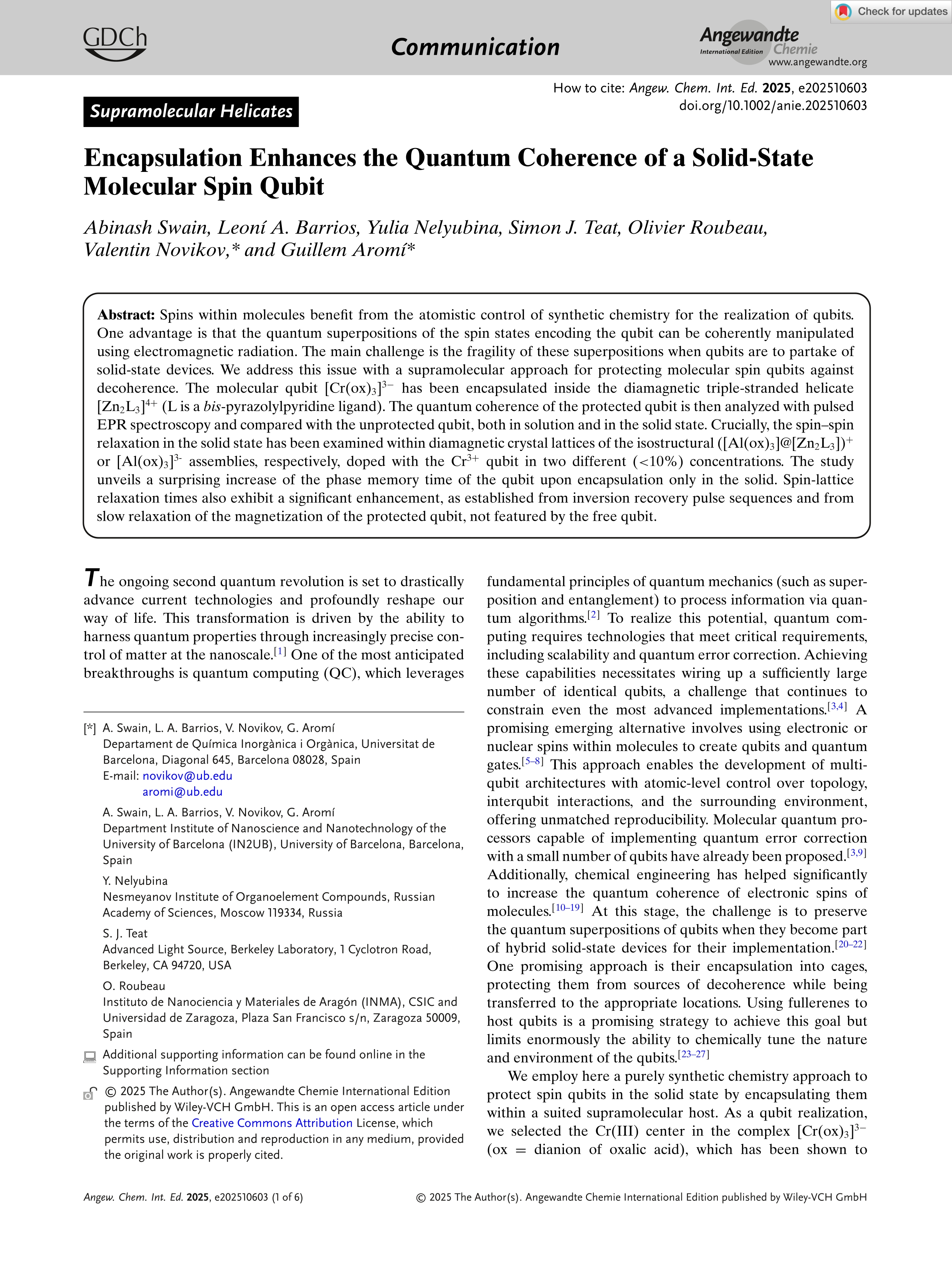 Encapsulation Enhances the Quantum Coherence of a Solid‐State Molecular Spin Qubit