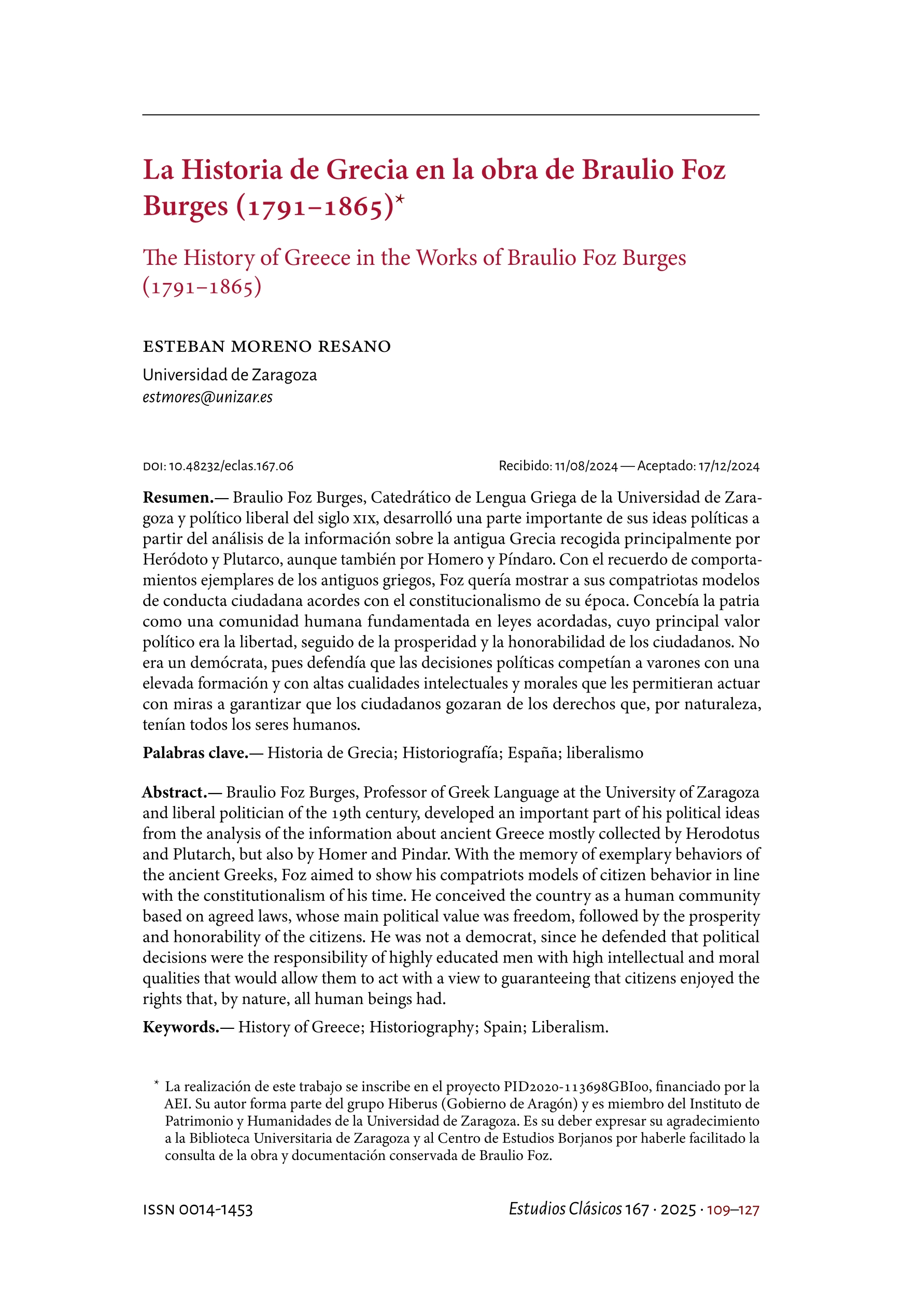 La Historia de Grecia en la obra de Braulio Foz Burges (1791-1865)