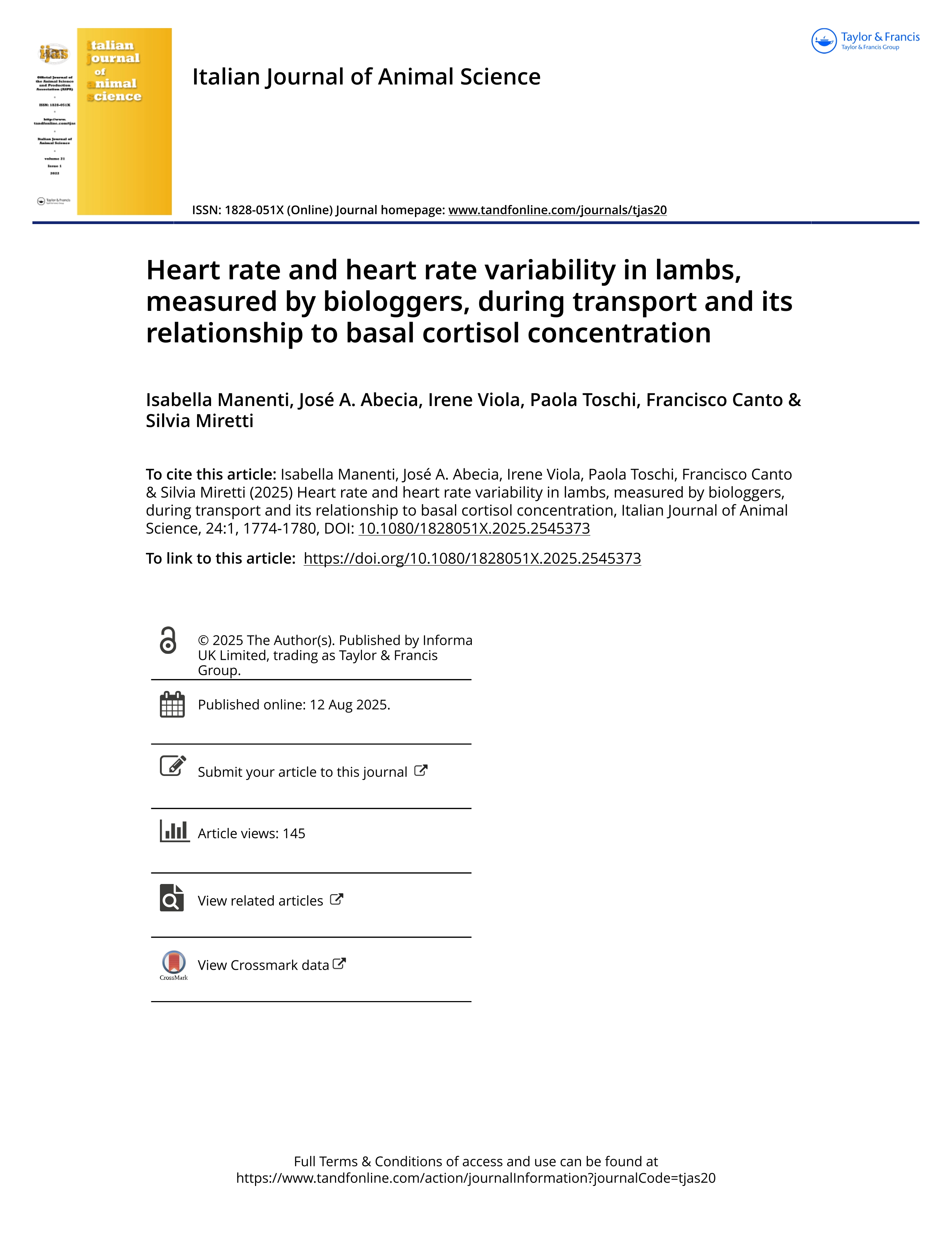 Heart rate and heart rate variability in lambs, measured by biologgers, during transport and its relationship to basal cortisol concentration