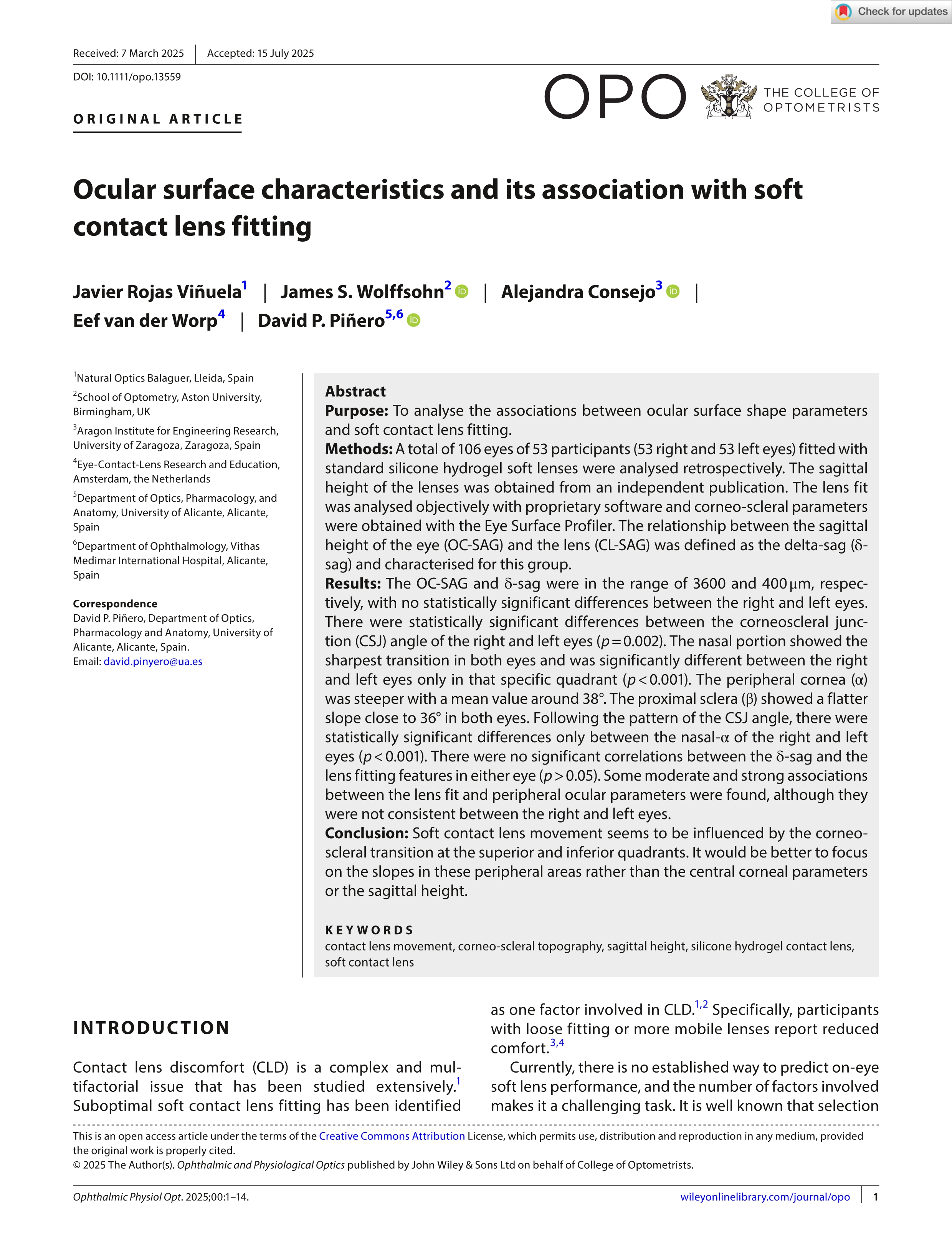 Ocular surface characteristics and its association with soft contact lens fitting