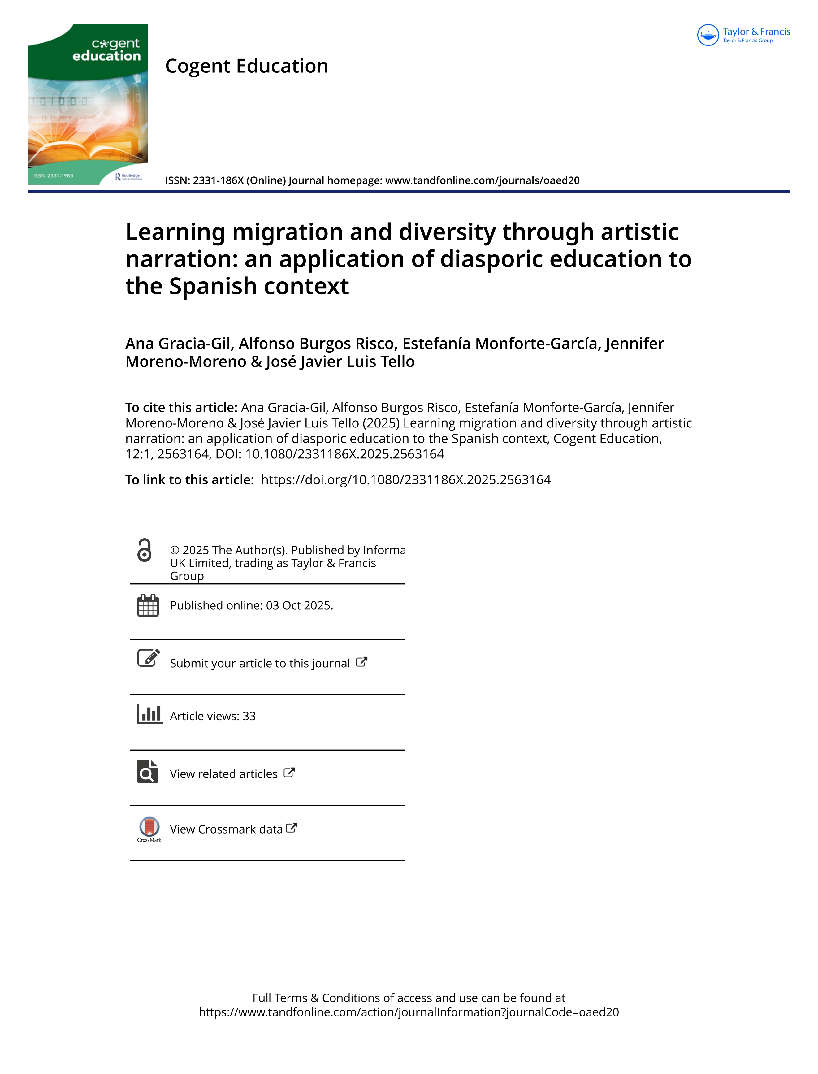 Learning migration and diversity through artistic narration: an application of diasporic education to the Spanish context