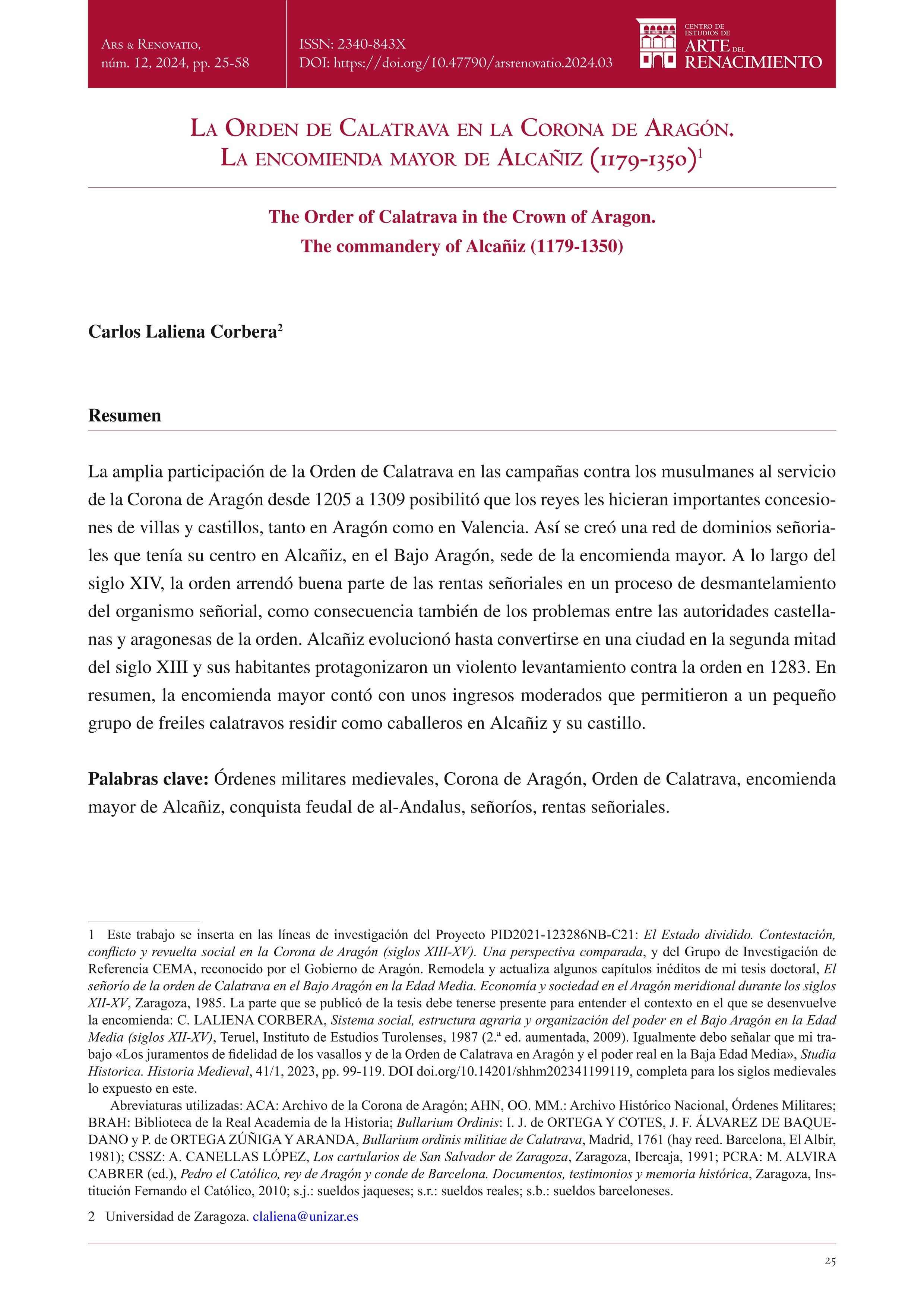 La Orden de Calatrava en la Corona de Aragón. La Encomienda Mayor de Alcañiz (1179-1350)
