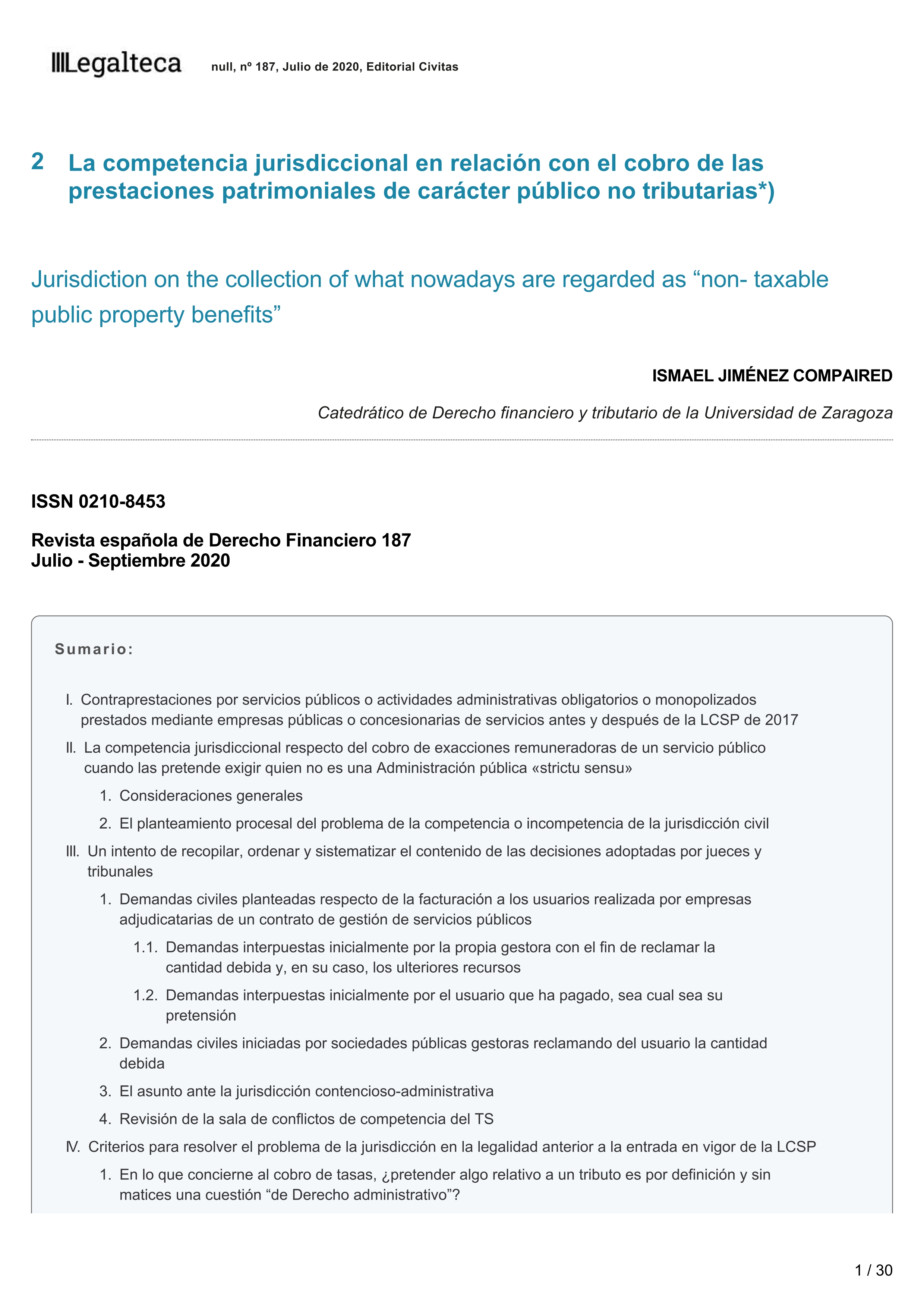 La competencia jurisdiccional en relación con el cobro de las prestaciones patrimoniales de carácter público no tributarias