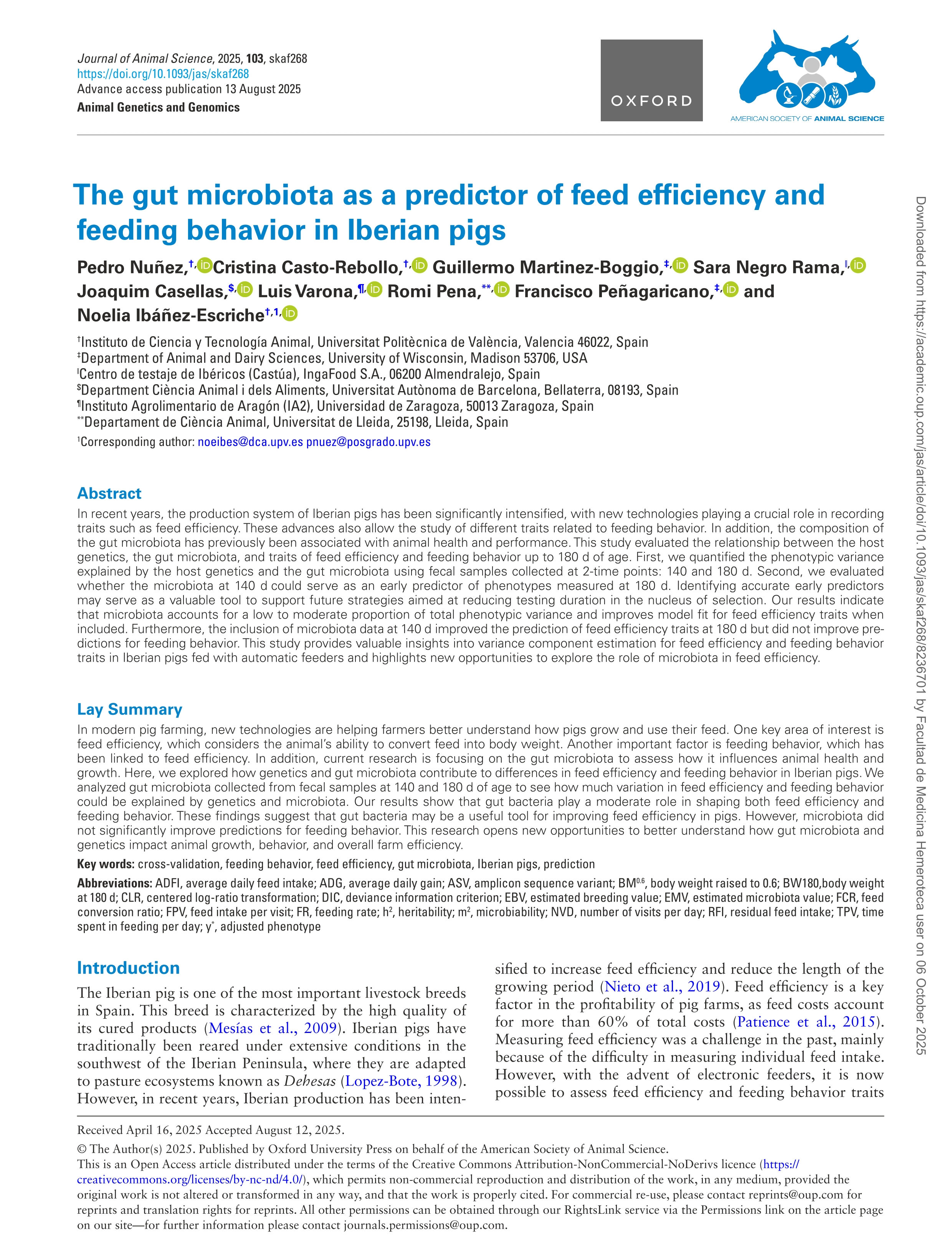 The gut microbiota as a predictor of feed efficiency and feeding behavior in Iberian pigs