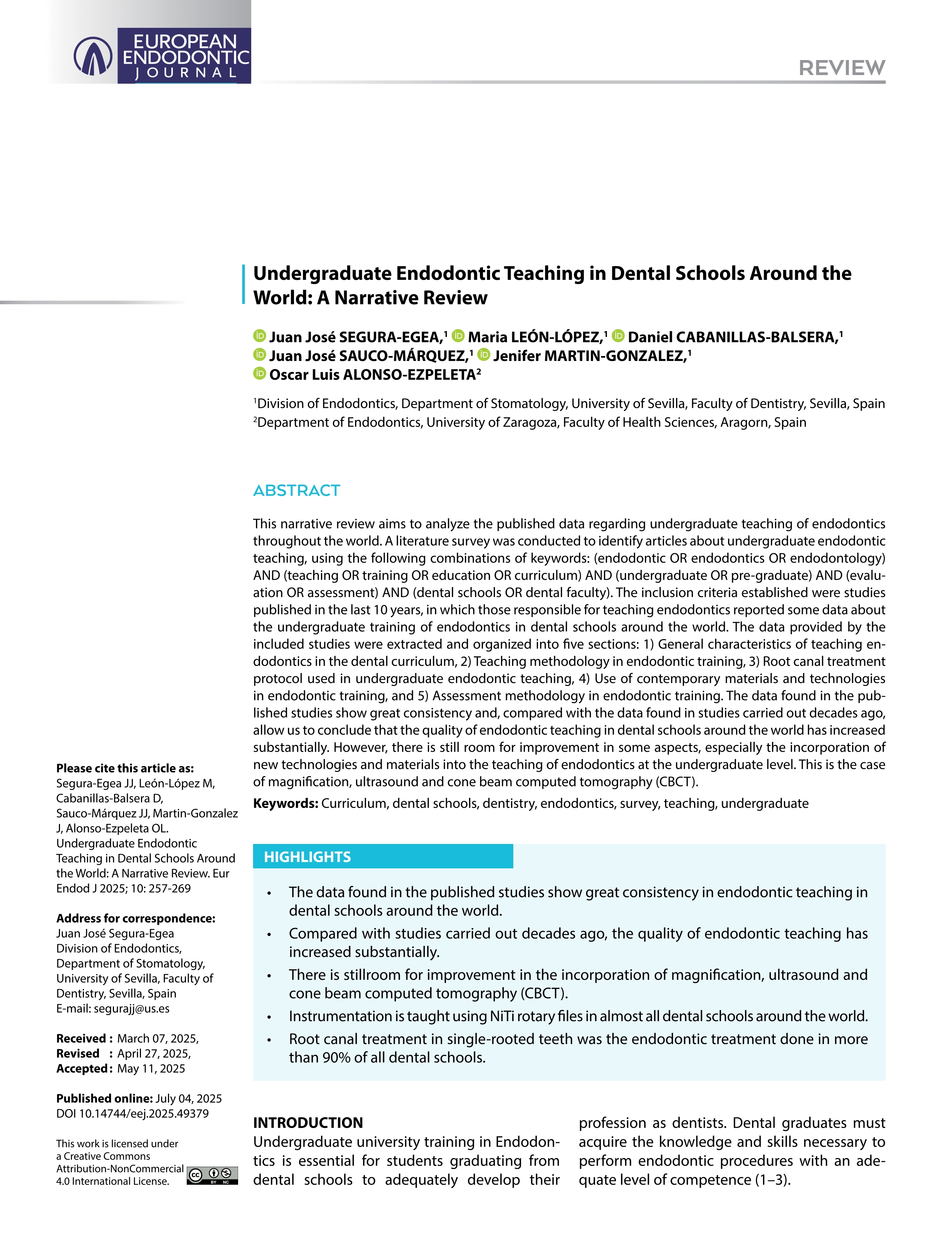 Undergraduate Endodontic Teaching in Dental Schools Around the World: A Narrative Review