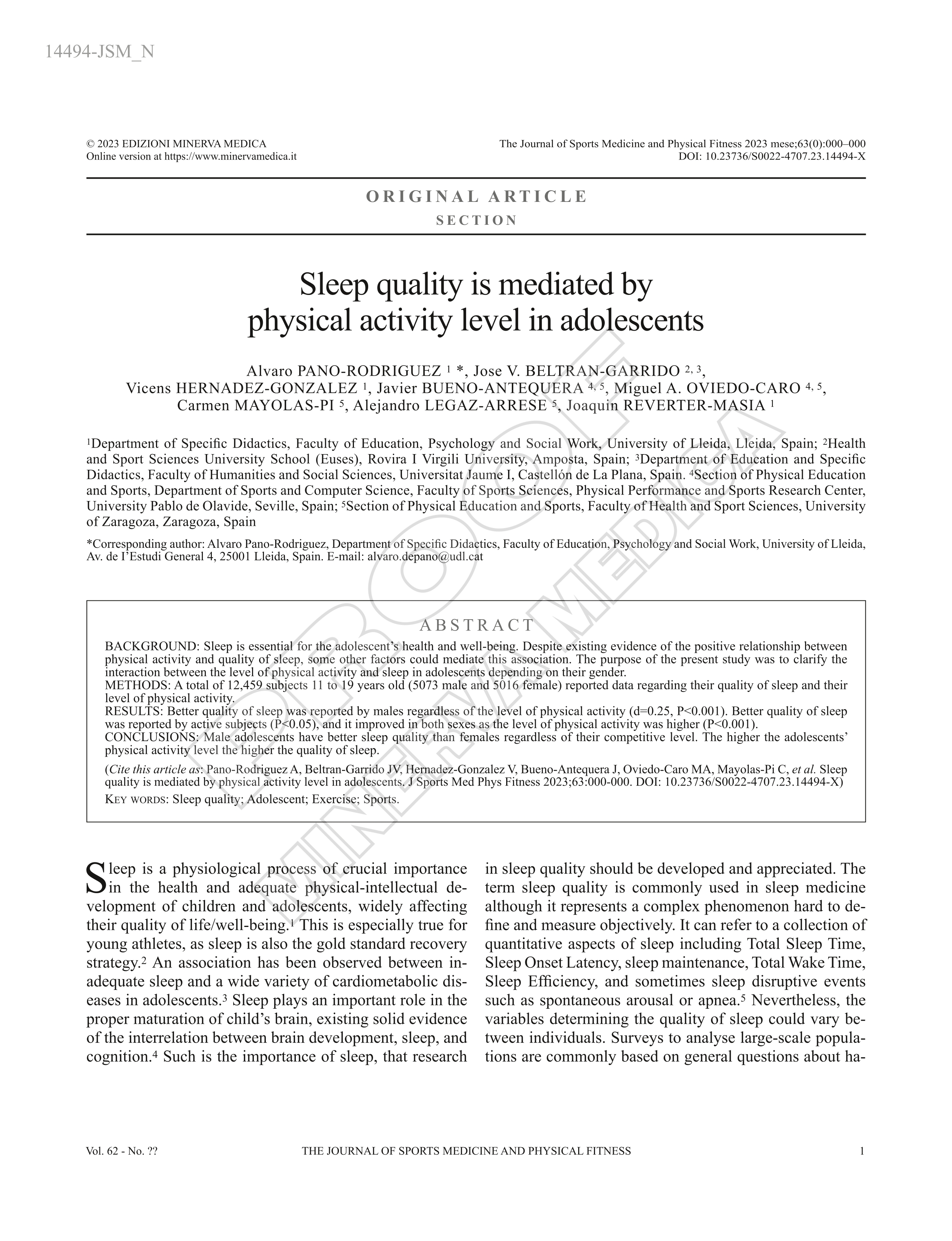 Sleep quality is mediated by physical activity level in adolescents