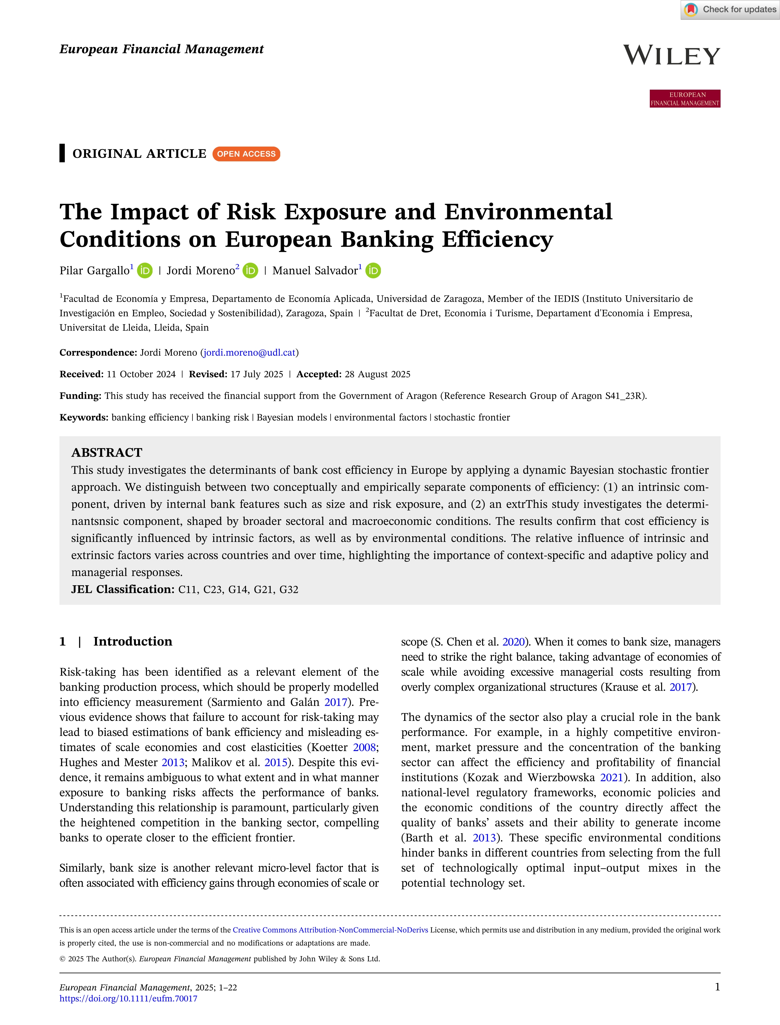The Impact of Risk Exposure and Environmental Conditions on European Banking Efficiency