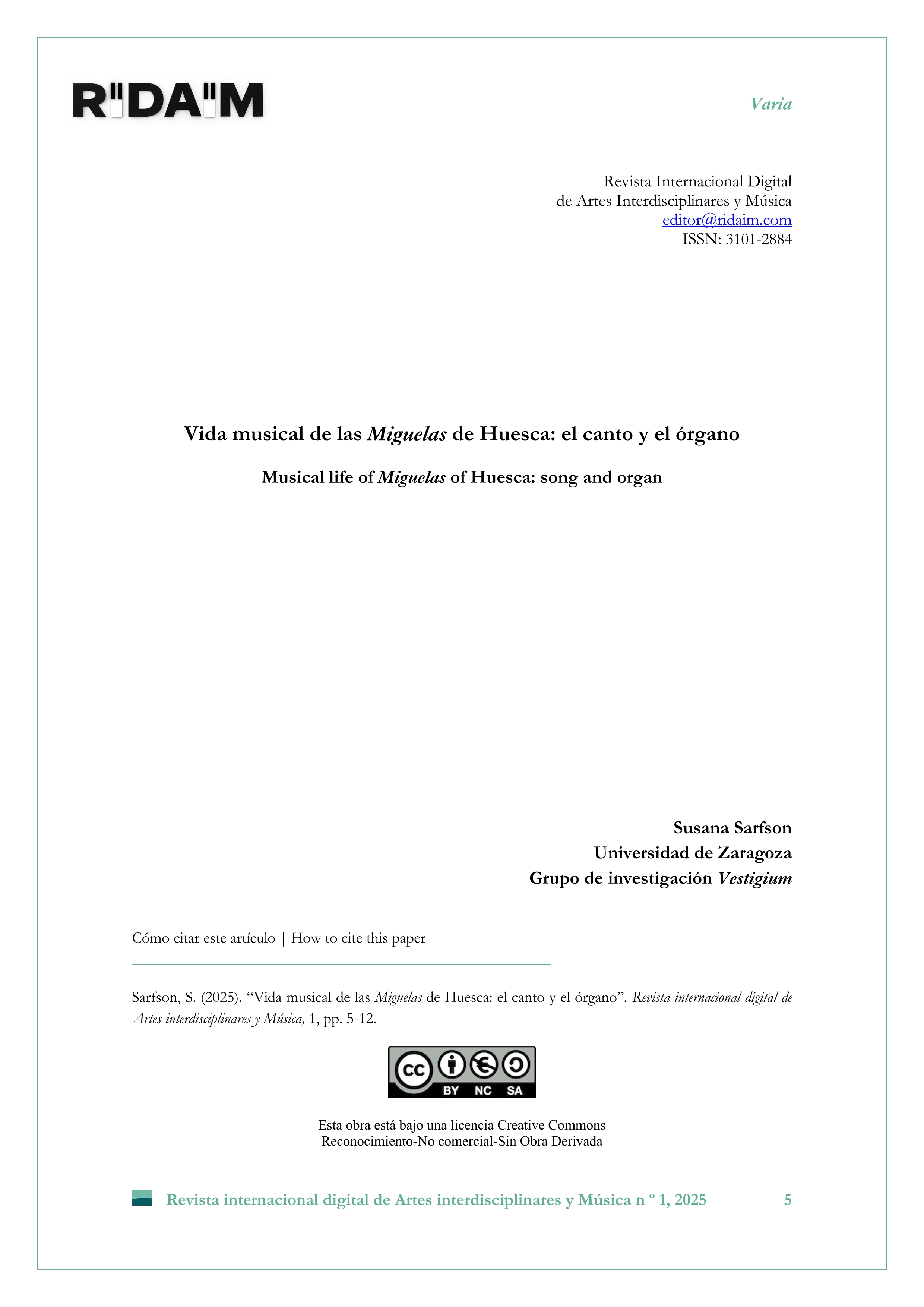 Vida musical de las Miguelas de Huesca: el canto y el órgano
