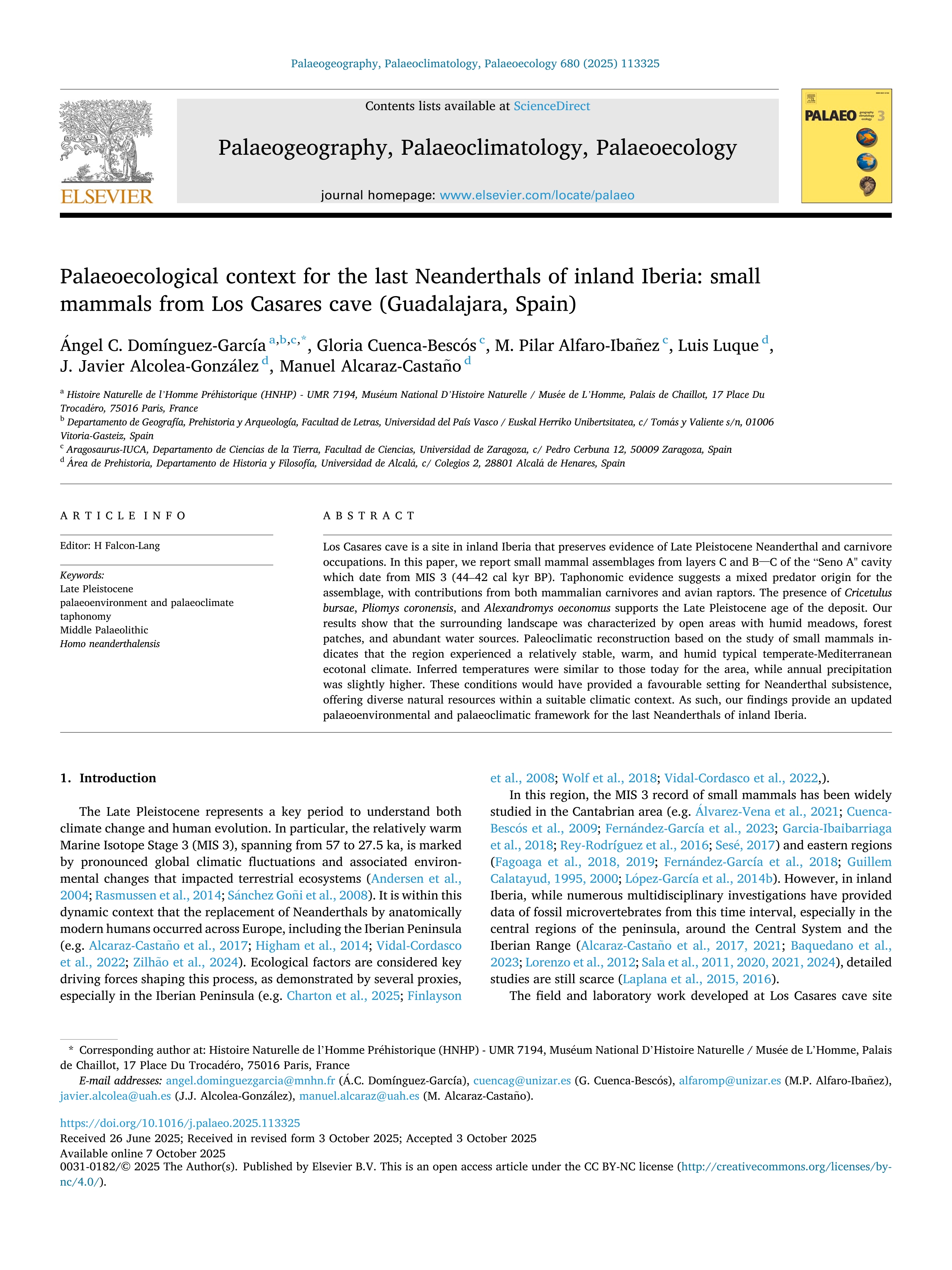 Palaeoecological context for the last Neanderthals of inland Iberia: small mammals from Los Casares cave (Guadalajara, Spain)