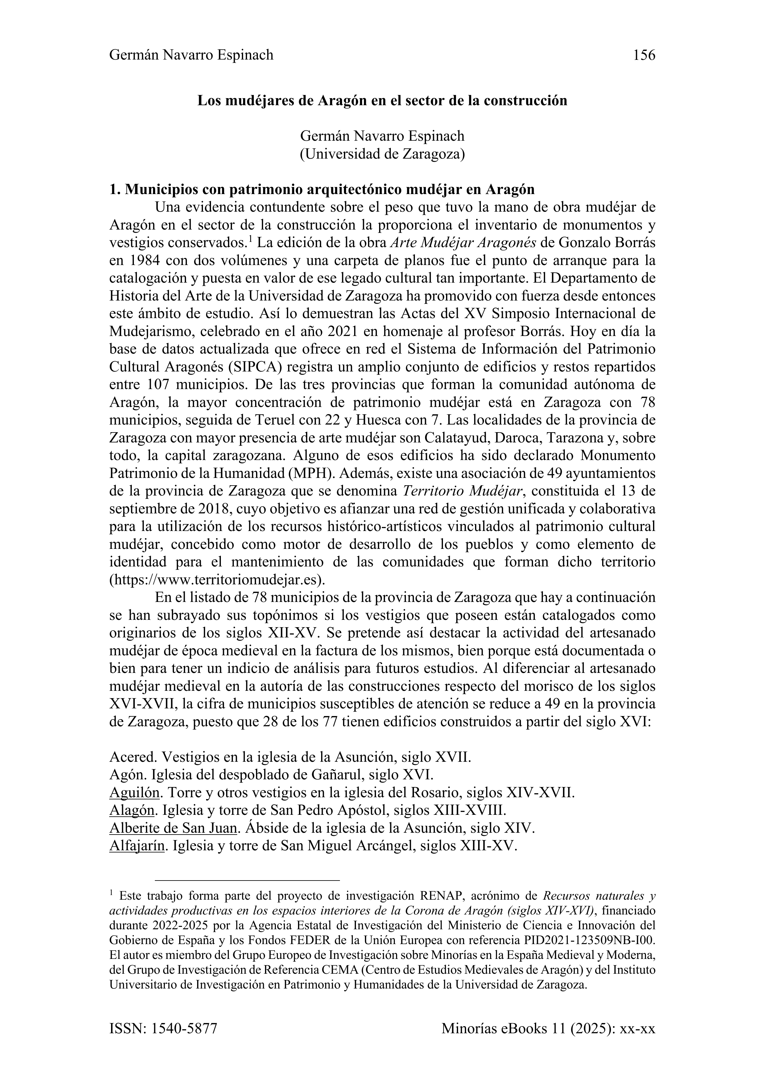 Los mudéjares de Aragón en el sector de la construcción