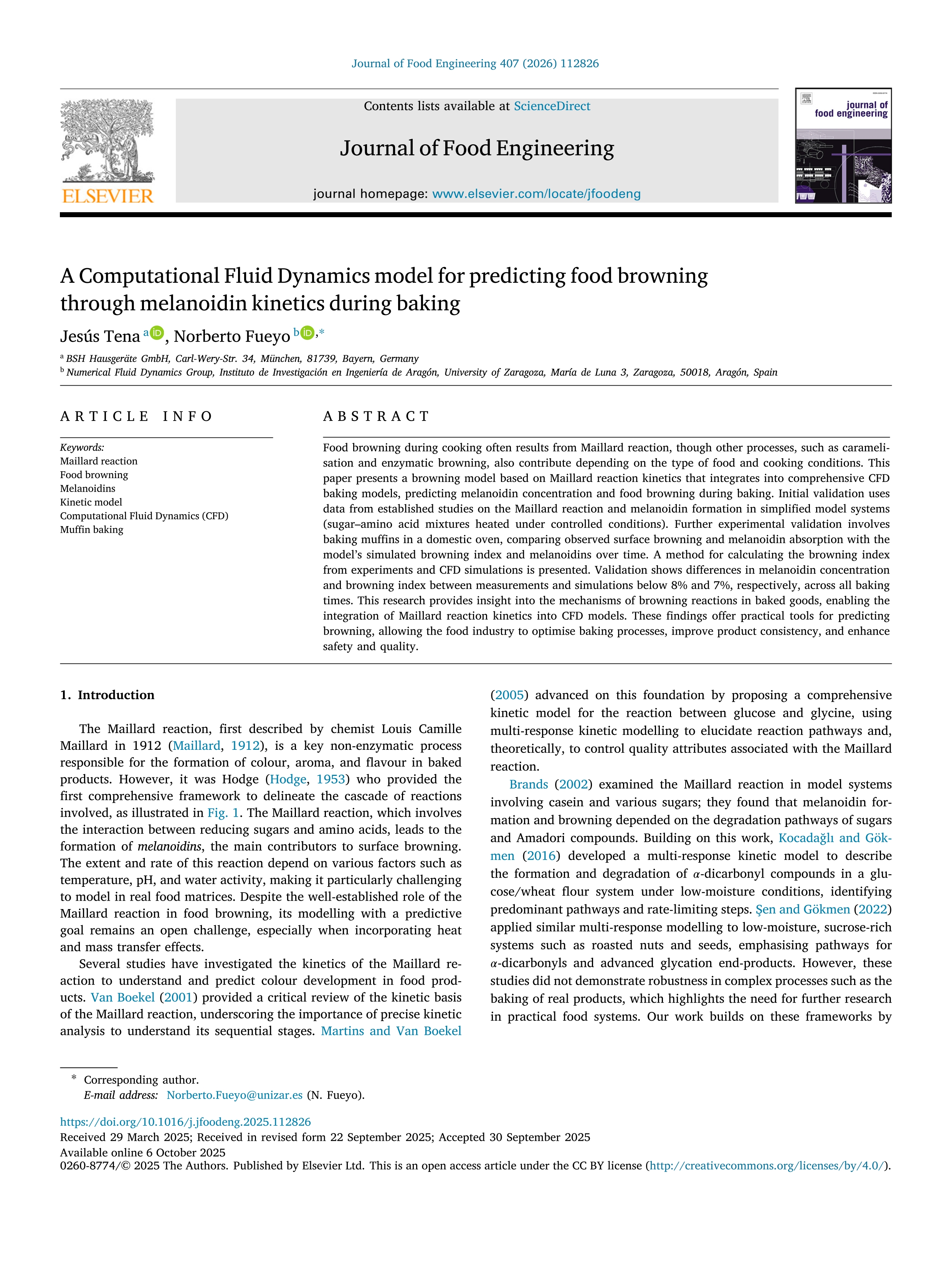 A Computational Fluid Dynamics model for predicting food browning through melanoidin kinetics during baking