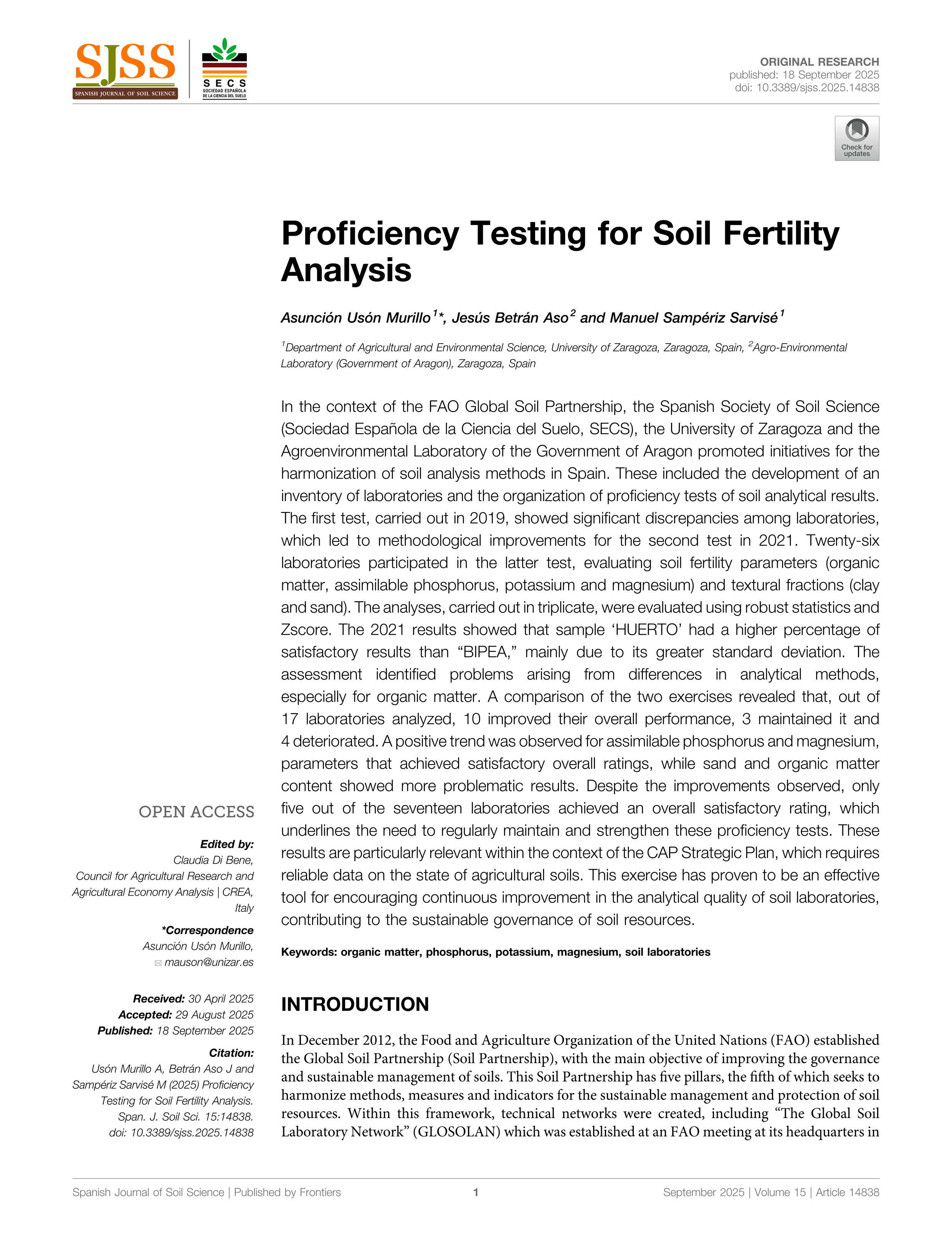 Proficiency Testing for Soil Fertility Analysis