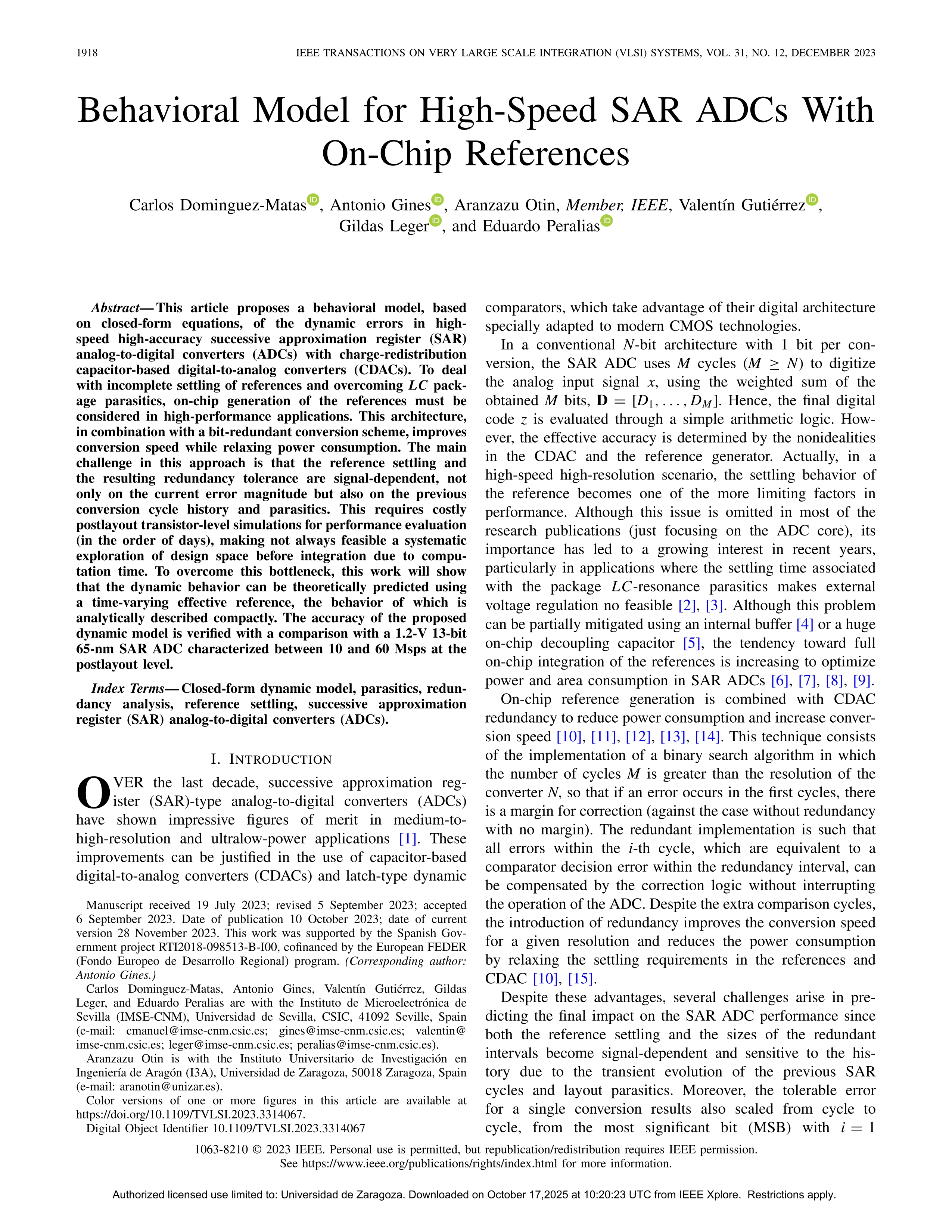 Behavioral model for high-speed SAR ADCs with on-chip references