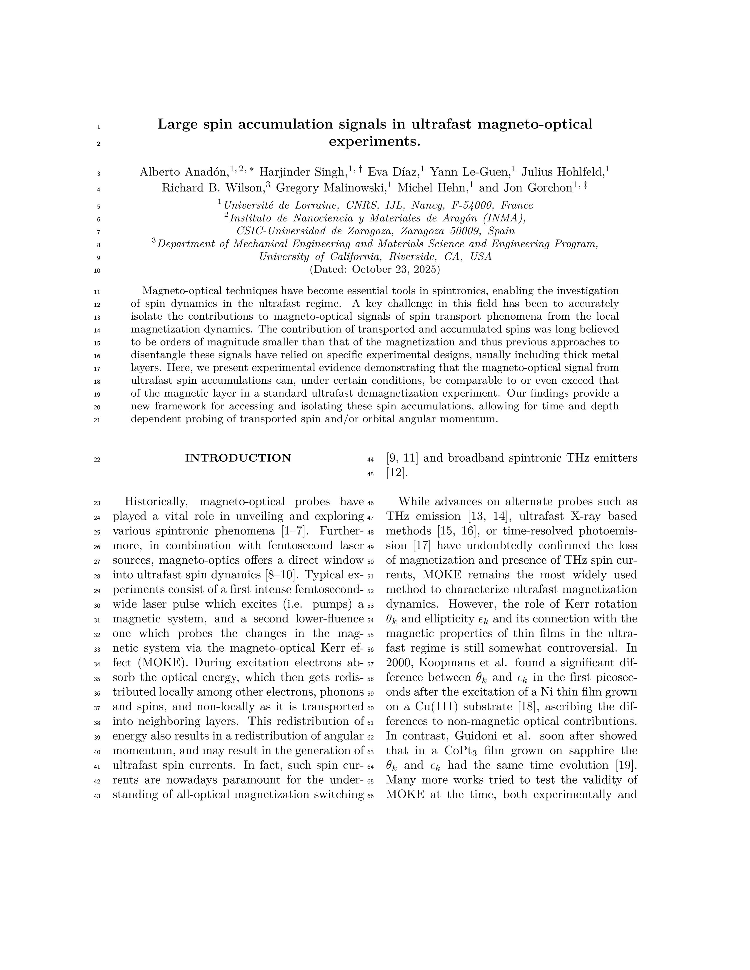 Large spin accumulation signals in ultrafast magneto-optical experiments