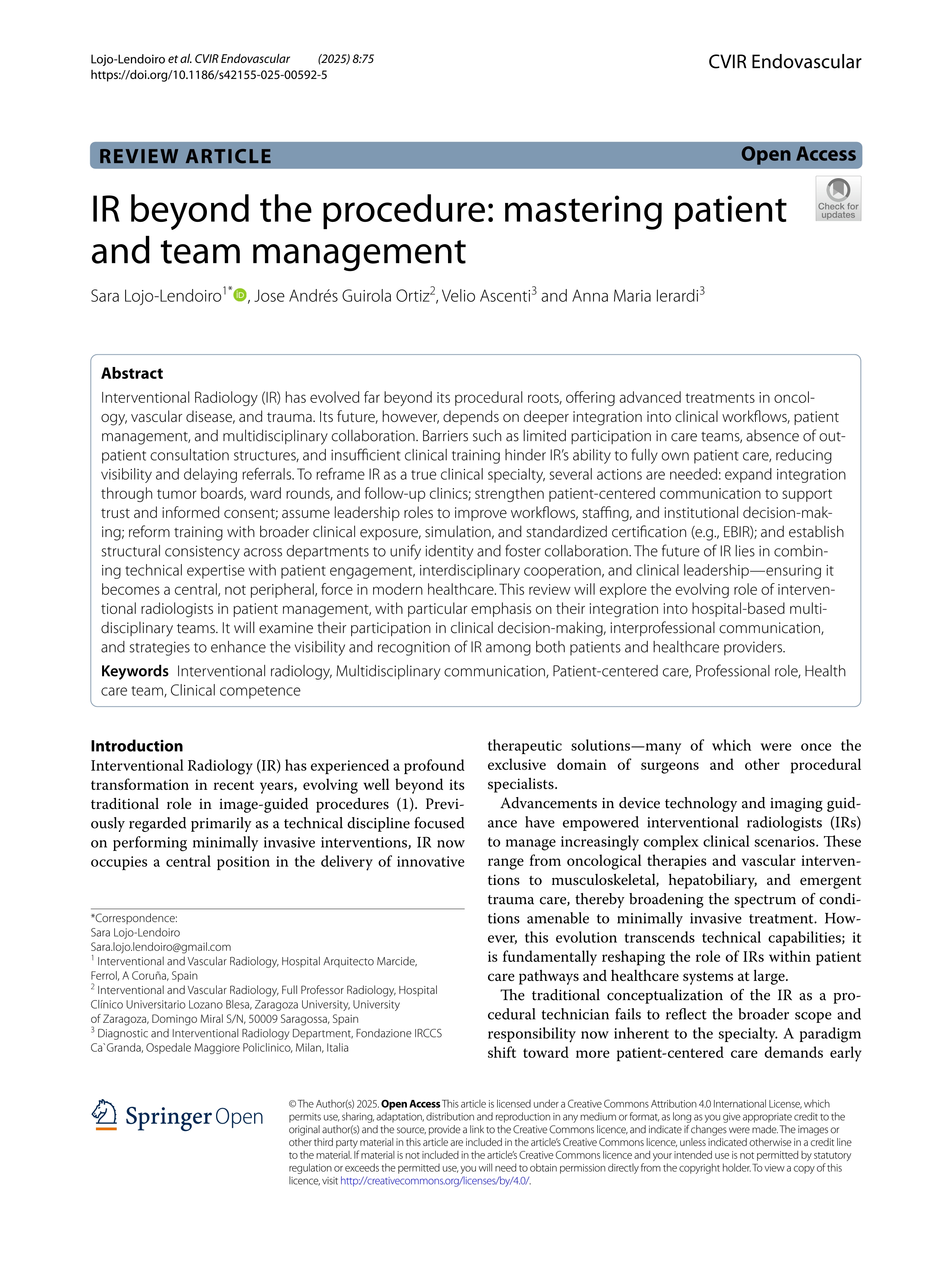 IR beyond the procedure: mastering patient and team management