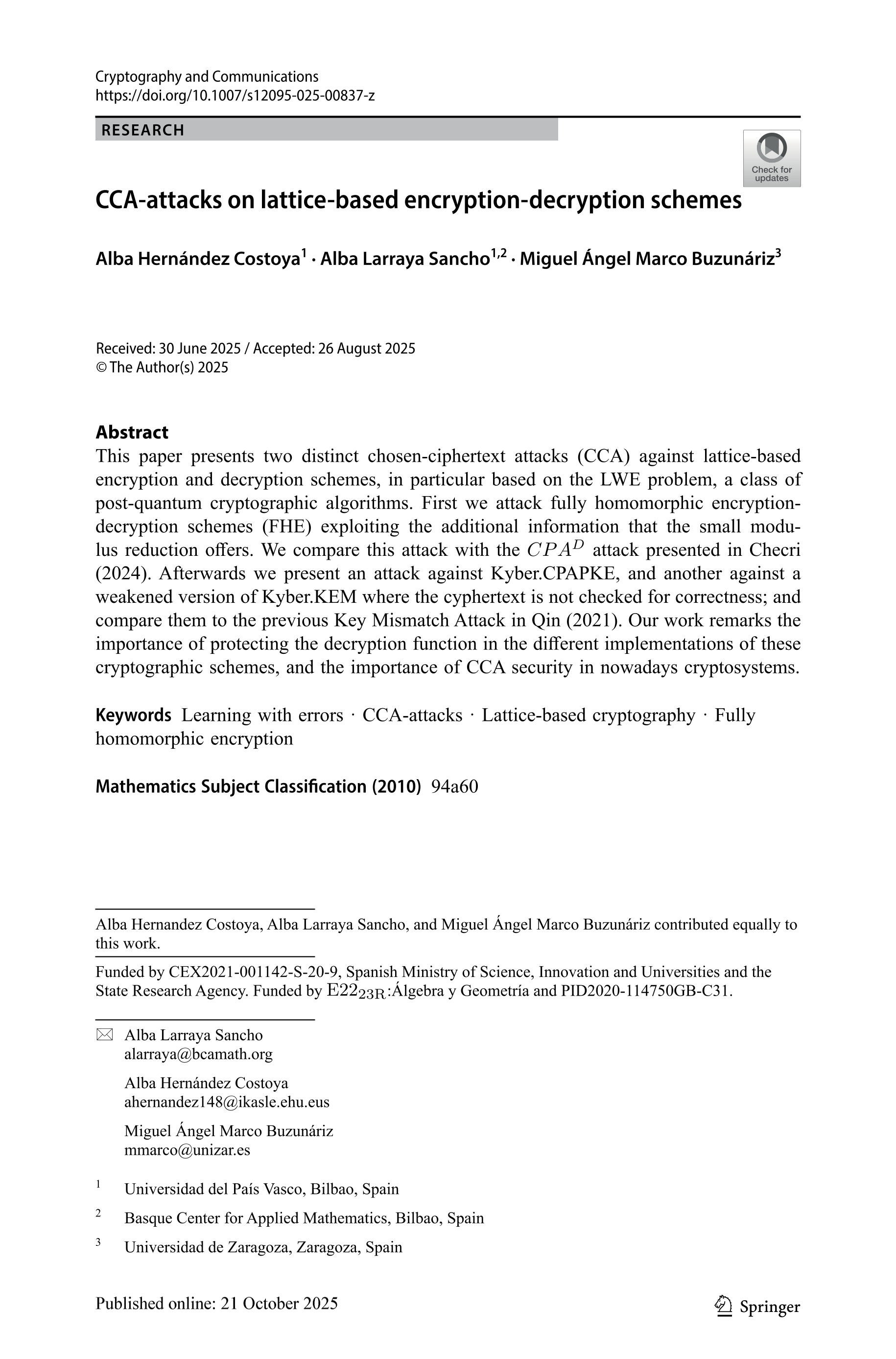 CCA-attacks on lattice-based encryption-decryption schemes