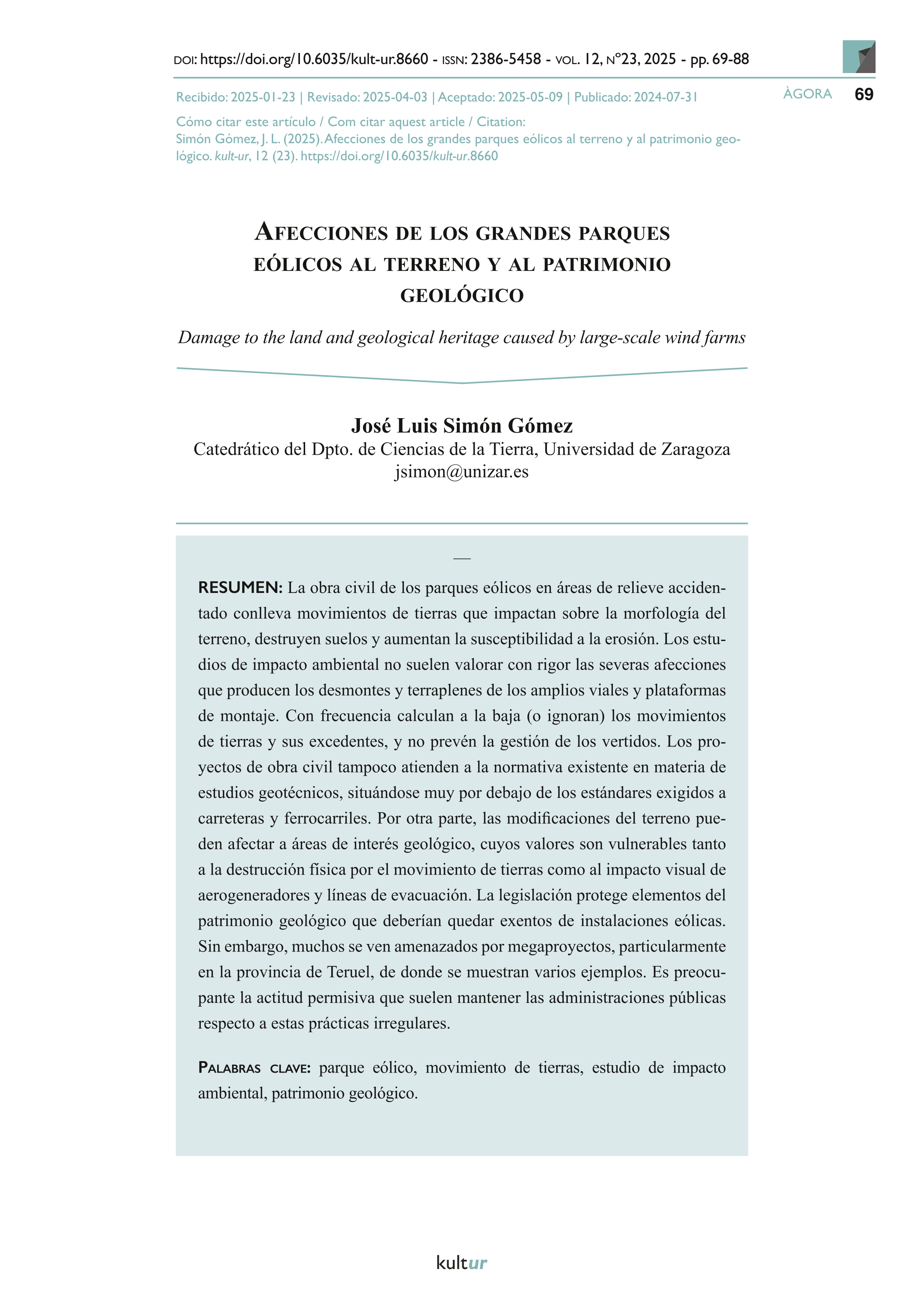 Afecciones de los grandes parques eólicos al terreno y al patrimonio geológico